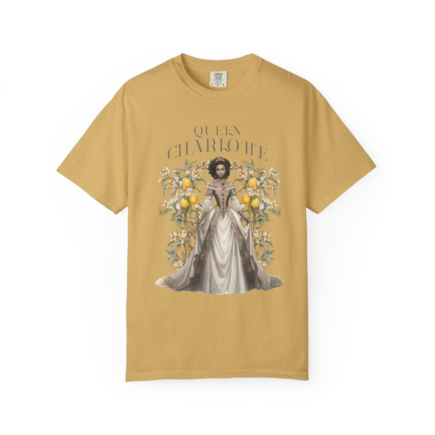 Queen Charlotte T-Shirt Literary Regency Period Tee Historical Drama Series Watching Spilling The Tea Theme Gift for Her Birthday Christmas T-Shirt Printify Mustard S