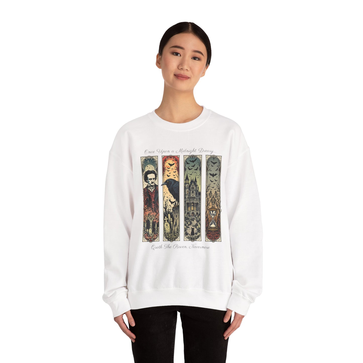 Edgar Allan Poe Sweatshirt The Raven Nevermore Gothic Horror Sweater Dark Academia Macabre Halloween Gift for Book Lovers Birthday Christmas Sweatshirt Printify