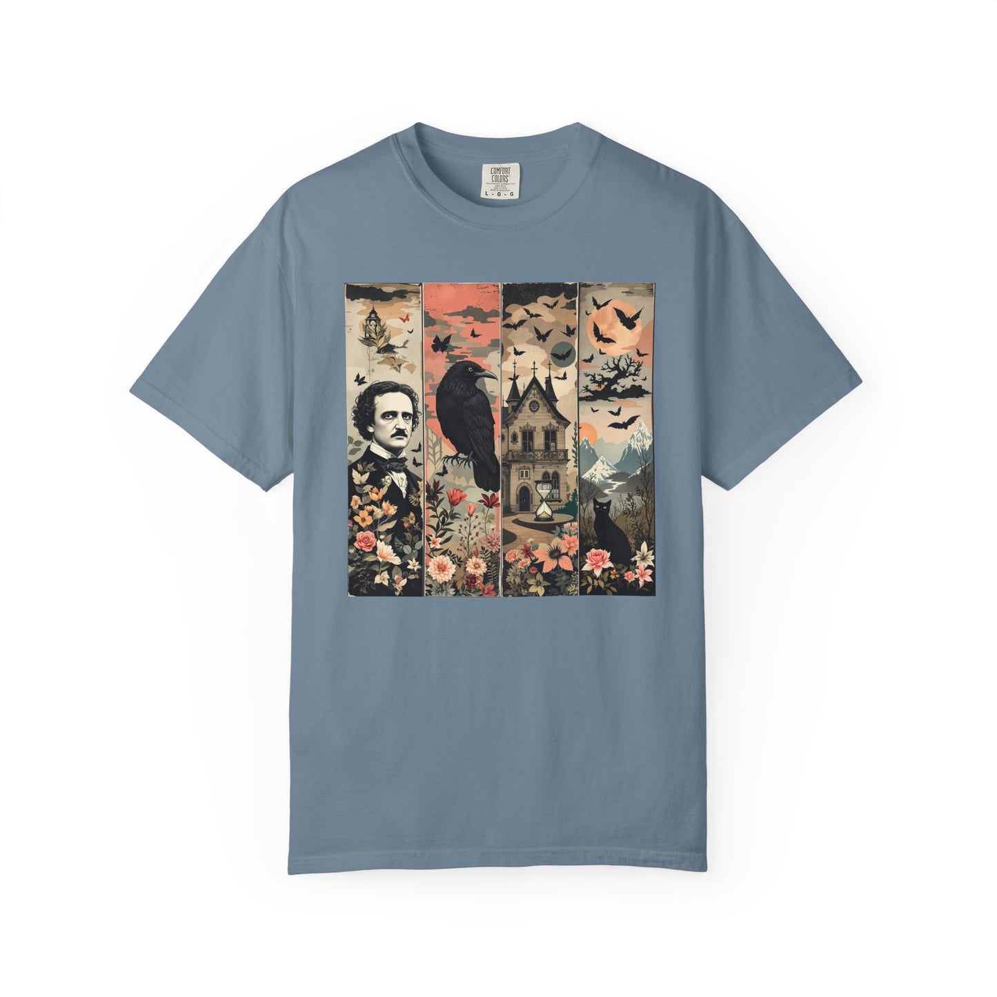 Edgar Allan Poe T-Shirt Gothic Graphic Tee The Raven Nevermore Quote Horror Literature Shirt Dark Academia Aesthetic Halloween Party Gift T-Shirt Printify Ice Blue S