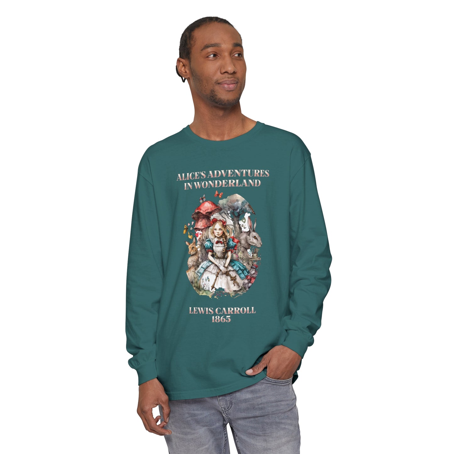 Alice in Wonderland Vintage Long Sleeve Shirt, Lewis Carroll Dark Academia TShirt, Mad Hatter Tea Party Queen of Hearts Bookish Booktok Gift Long-sleeve Printify