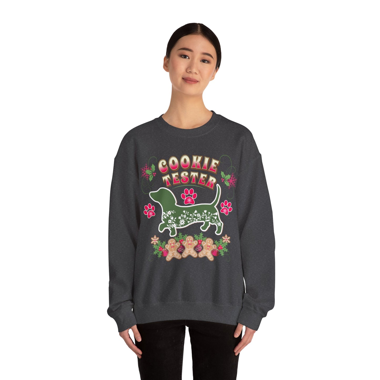 Christmas Dachshund Lover Baking Sweatshirt, Doxie Cookie Tester XMas T-Shirt, Dog Lover Shirt, Matching Family Christmas Cookie Baking Gift Sweatshirt Printify