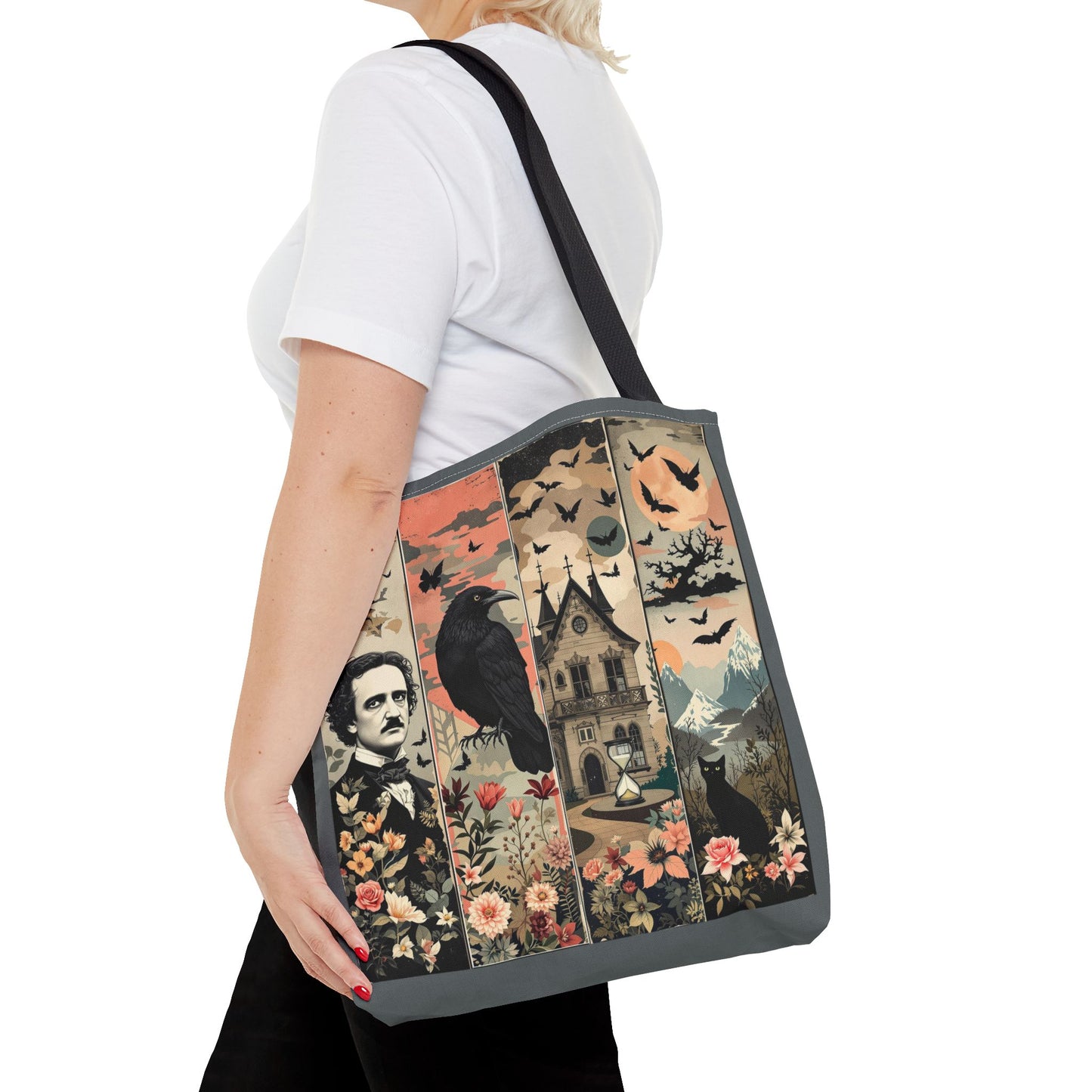 Edgar Allan Poe Tote Bag Gothic Literary Gift for Book Lover Dark Academia Macabre Accessory Halloween Tote Fall School Bag for Poetember Bags Printify