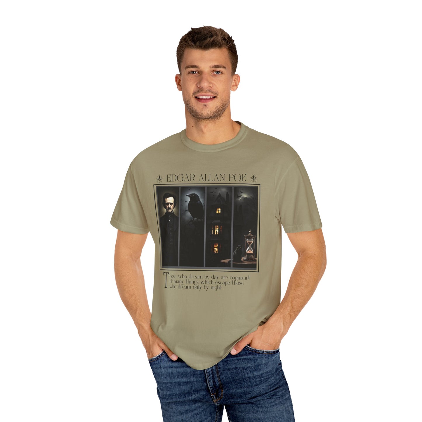 Edgar Allan Poe T-Shirt Gothic Graphic Tee The Raven Nevermore Quote Horror Literature Shirt Dark Academia Aesthetic Halloween Party Gift
