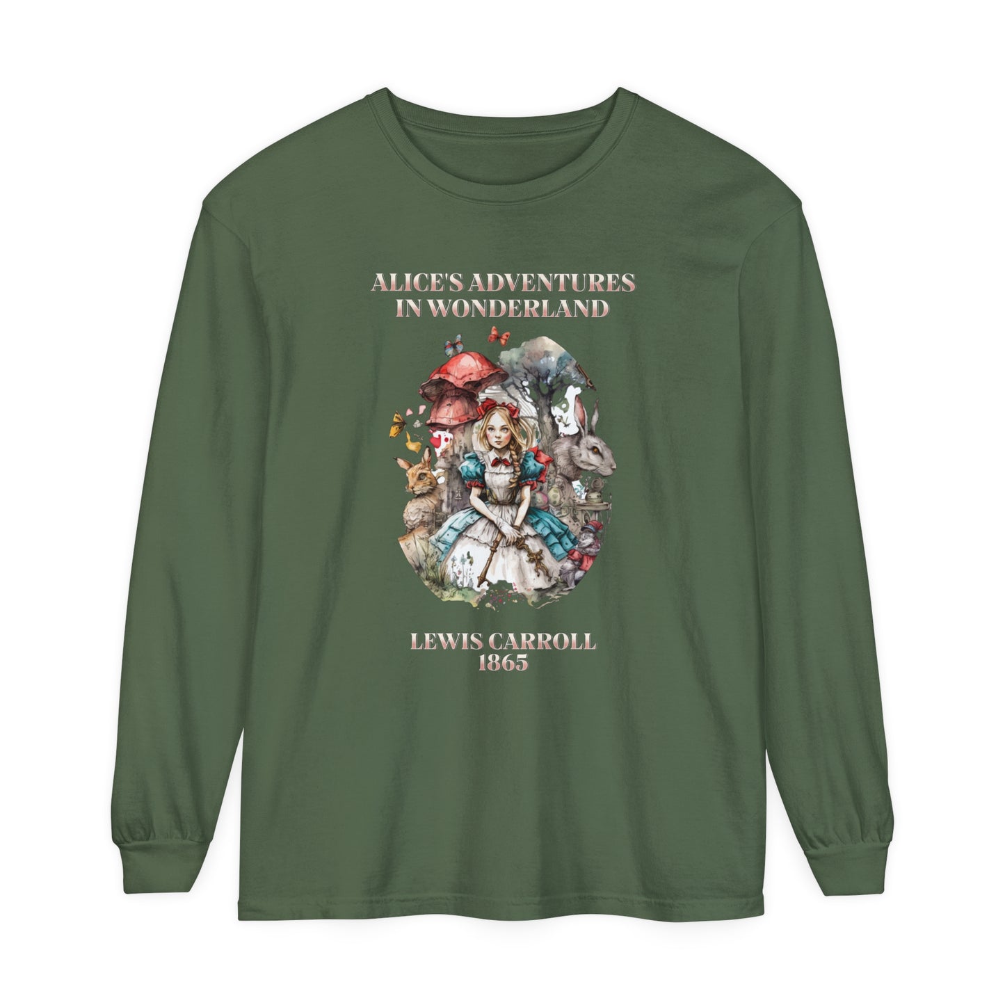 Alice in Wonderland Vintage Long Sleeve Shirt, Lewis Carroll Dark Academia TShirt, Mad Hatter Tea Party Queen of Hearts Bookish Booktok Gift Long-sleeve Printify Hemp S