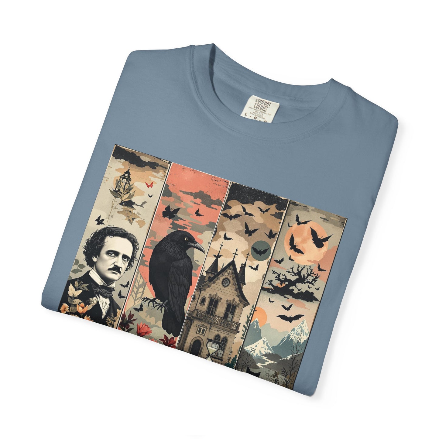 Edgar Allan Poe T-Shirt Gothic Graphic Tee The Raven Nevermore Quote Horror Literature Shirt Dark Academia Aesthetic Halloween Party Gift
