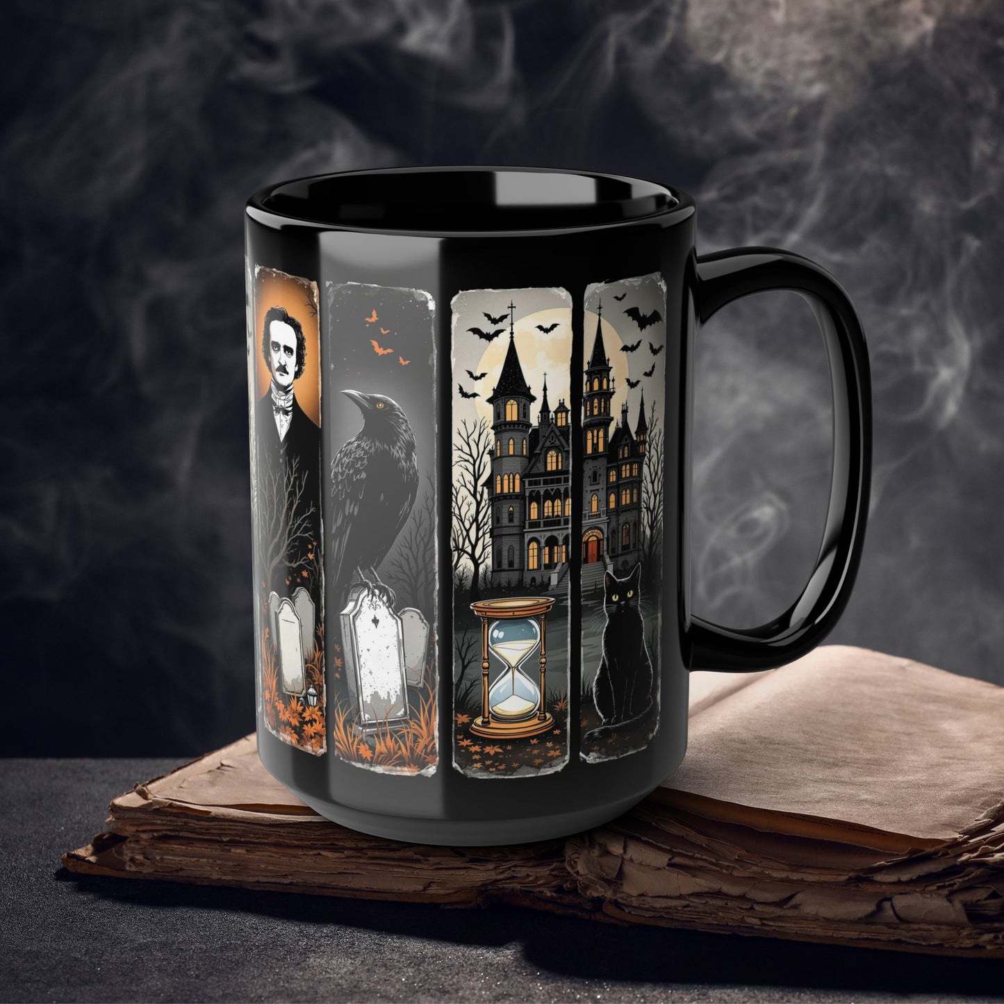 Edgar Allan Poe Mug Gothic Literary Gift For Book Lover Dark Academia Macabre Fall Coffee Cup Halloween Poetember Party Gift For Bookclub Mug Printify 15oz