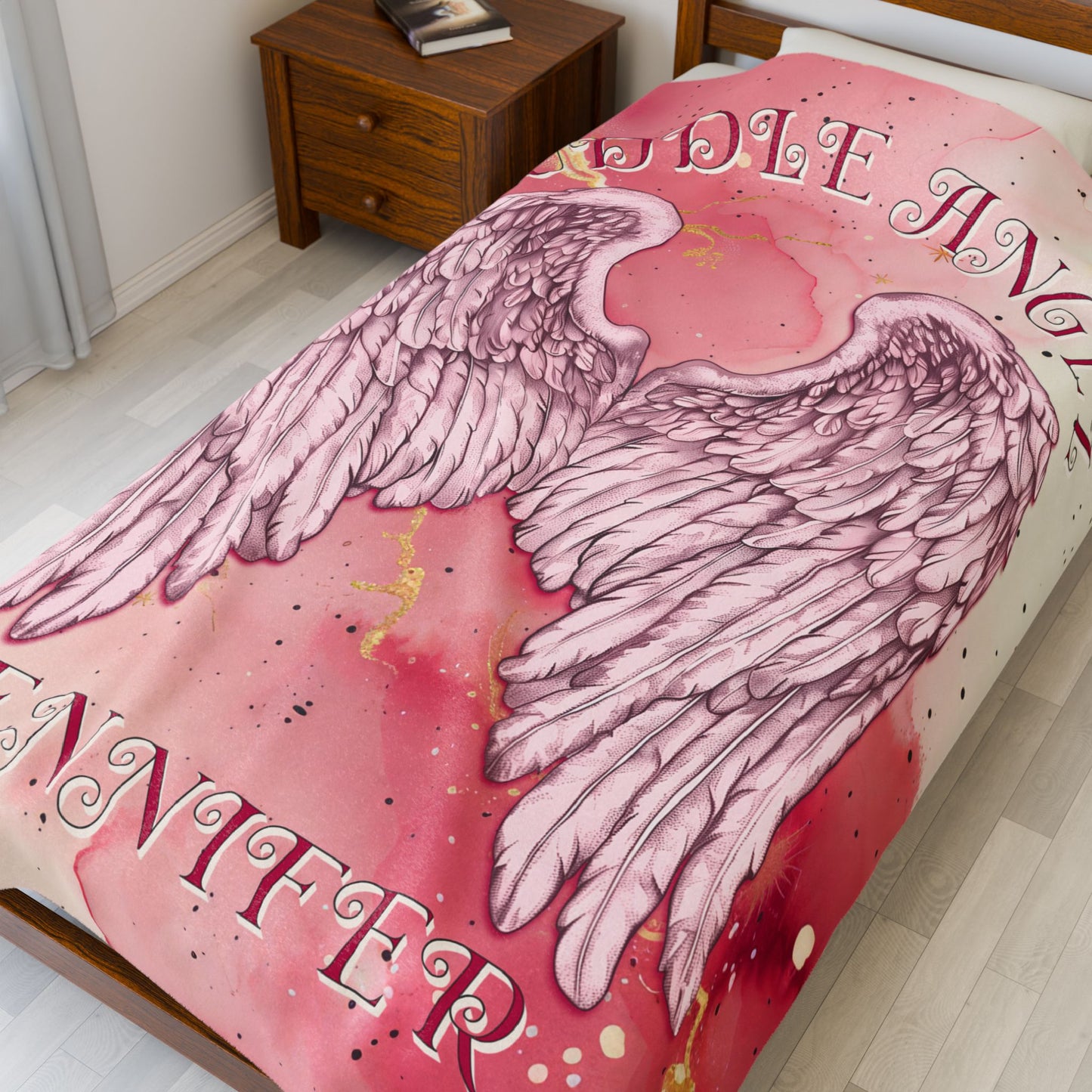 Custom Angel Wings Cuddle Plush Blanket Cozy Throw for Spiritual Gift for Birthday Christmas Gift for Mom or Best Girl Friends Angelic Love All Over Prints Printify