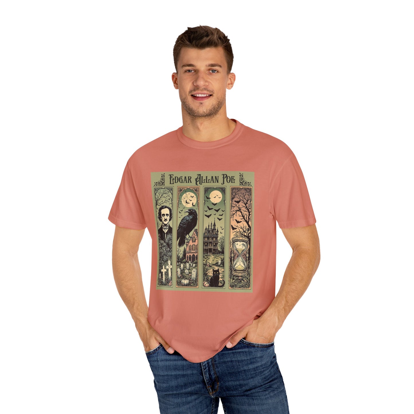 Edgar Allan Poe T-Shirt Gothic Graphic Tee The Raven Nevermore Quote Horror Literature Shirt Dark Academia Aesthetic Halloween Party Gift T-Shirt Printify