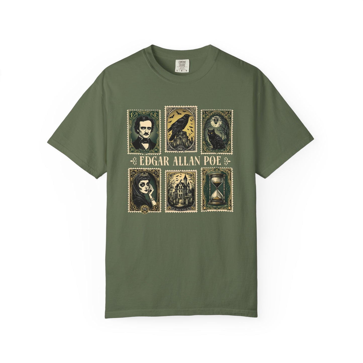 Edgar Allan Poe T-Shirt Gothic Graphic Tee The Raven Nevermore Quote Horror Literature Shirt Dark Academia Aesthetic Halloween Party Gift T-Shirt Printify Sage S
