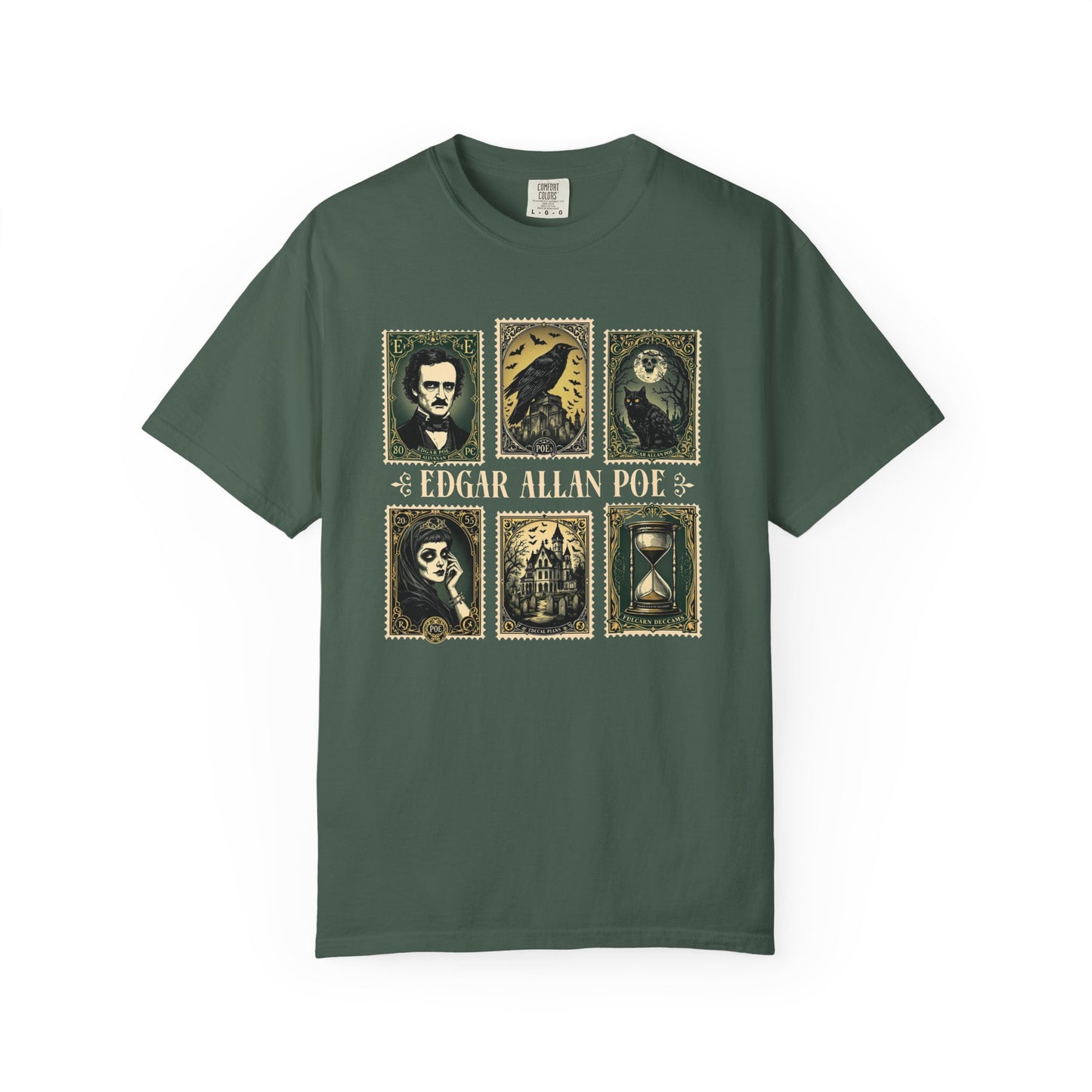 Edgar Allan Poe T-Shirt Gothic Graphic Tee The Raven Nevermore Quote Horror Literature Shirt Dark Academia Aesthetic Halloween Party Gift T-Shirt Printify Blue Spruce S