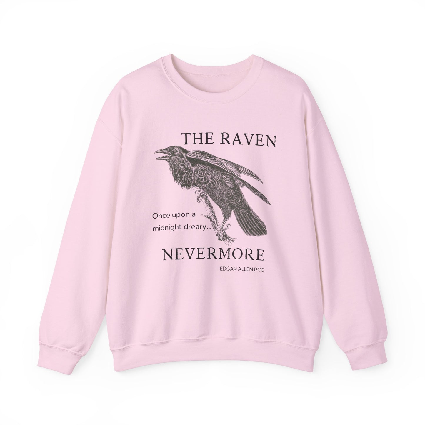 Halloween Vintage The Raven Sweatshirt, Spooky Season Sweater, Trick or Treating Shirt, Halloween Party, Edgar Allen Poe, Nevermore, Gothic Sweatshirt Printify S Light Pink