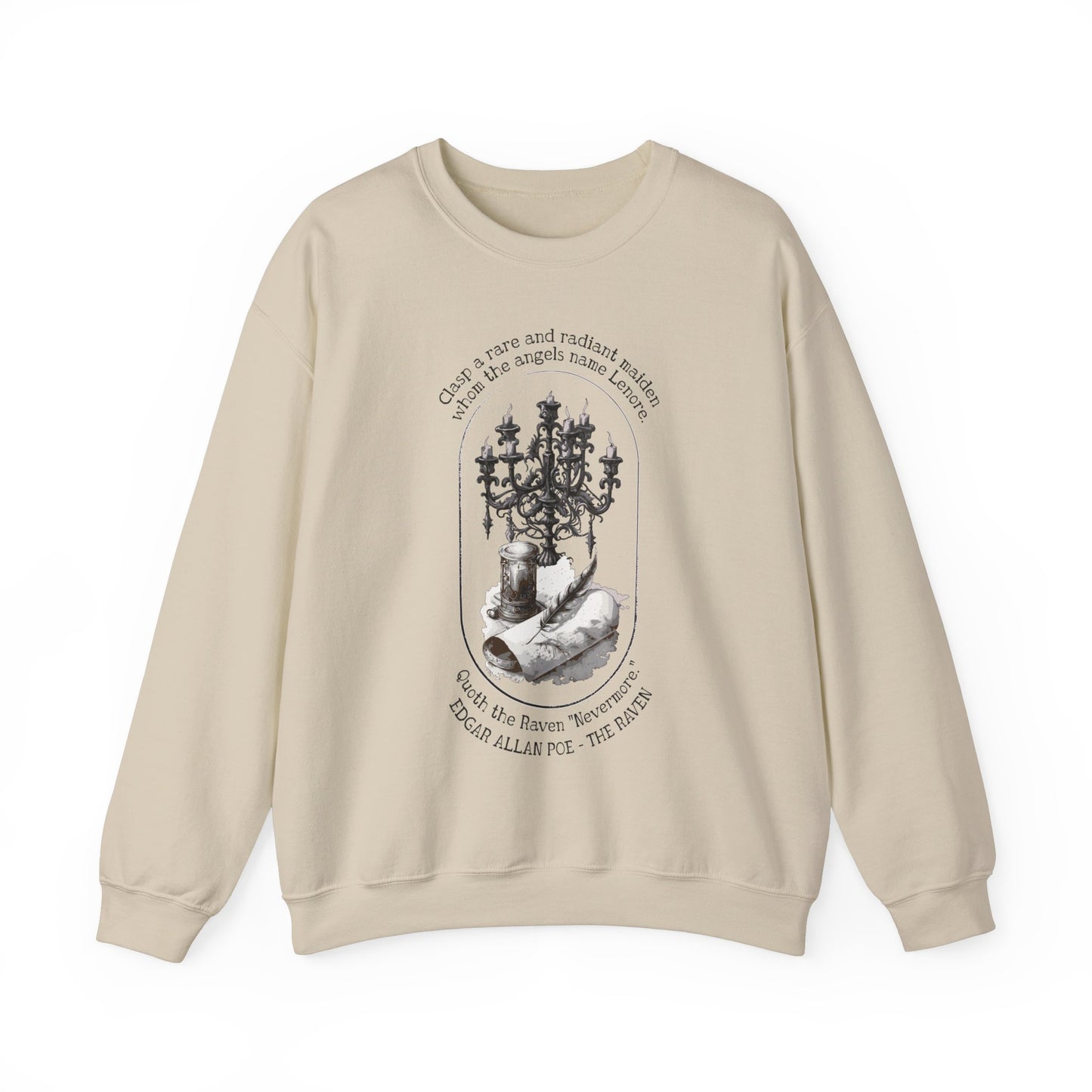 Edgar Allan Poe, Nevermore The Raven Sweatshirt, Book Lover, Halloween, Haunting Gothic Gift, Light, Dark Academia, Horror Movie Sweater Sweatshirt Printify S Sand