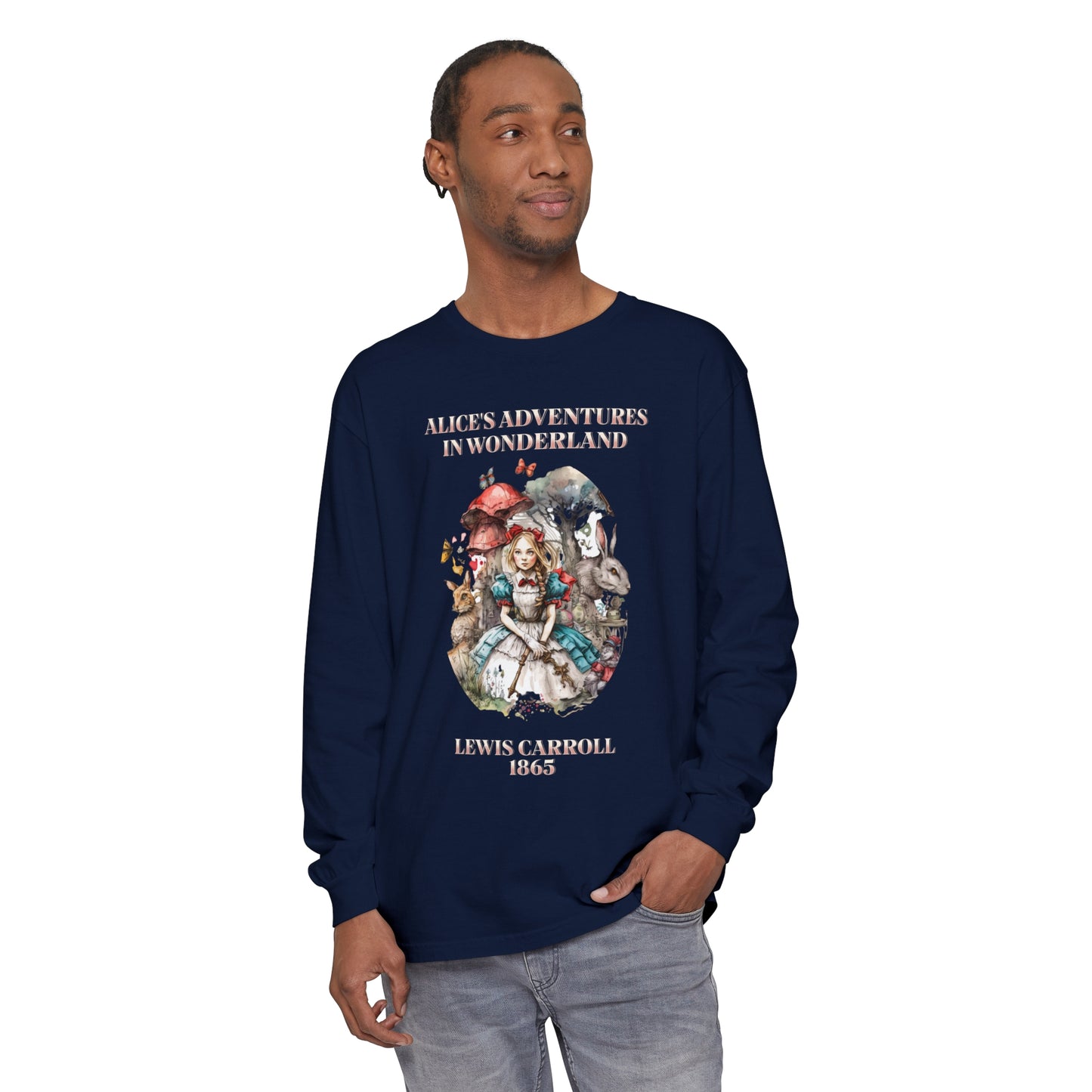 Alice in Wonderland Vintage Long Sleeve Shirt, Lewis Carroll Dark Academia TShirt, Mad Hatter Tea Party Queen of Hearts Bookish Booktok Gift Long-sleeve Printify