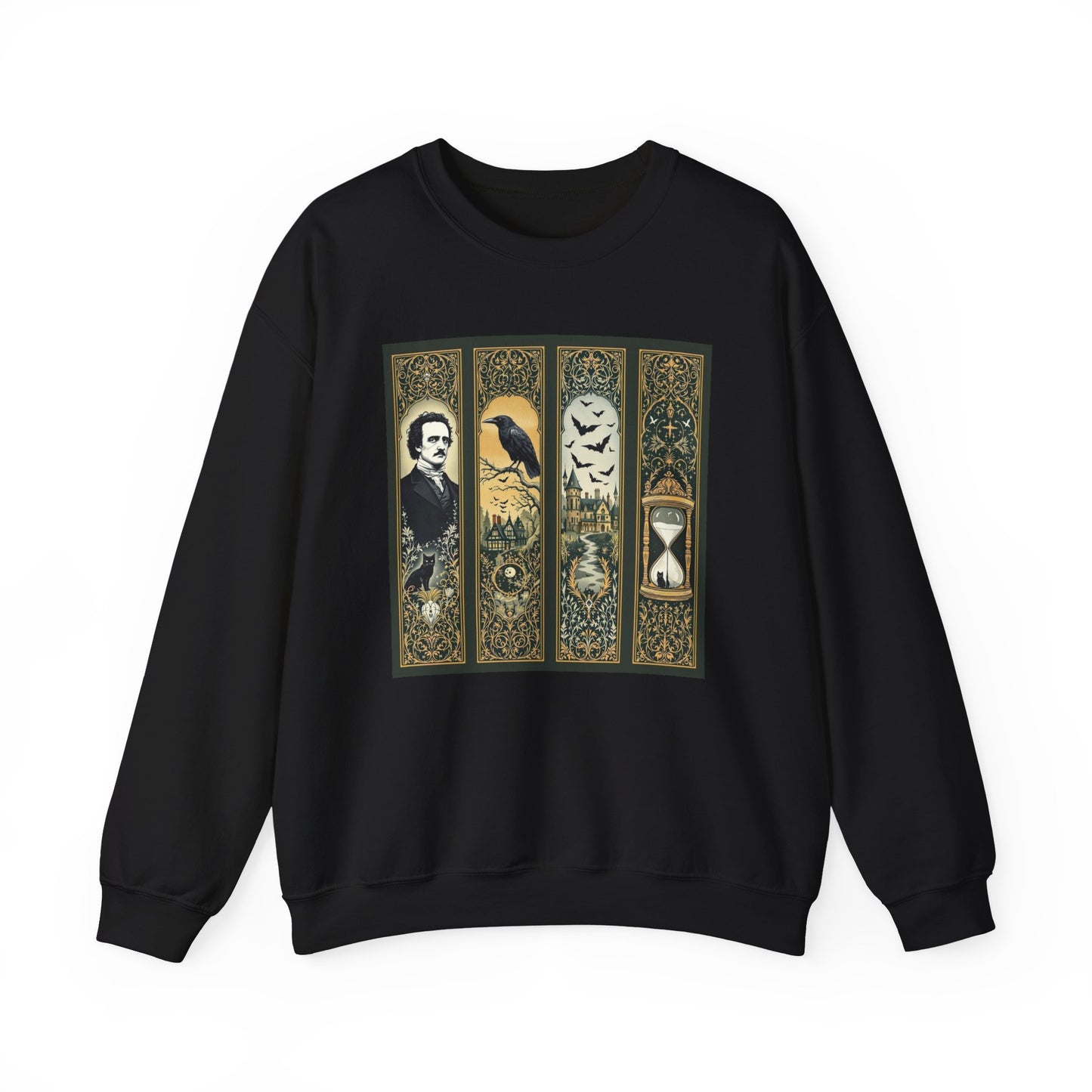 Edgar Allan Poe Sweatshirt The Raven Nevermore Gothic Horror Sweater Dark Academia Macabre Halloween Gift for Book Lovers Birthday Christmas Sweatshirt Printify Black S