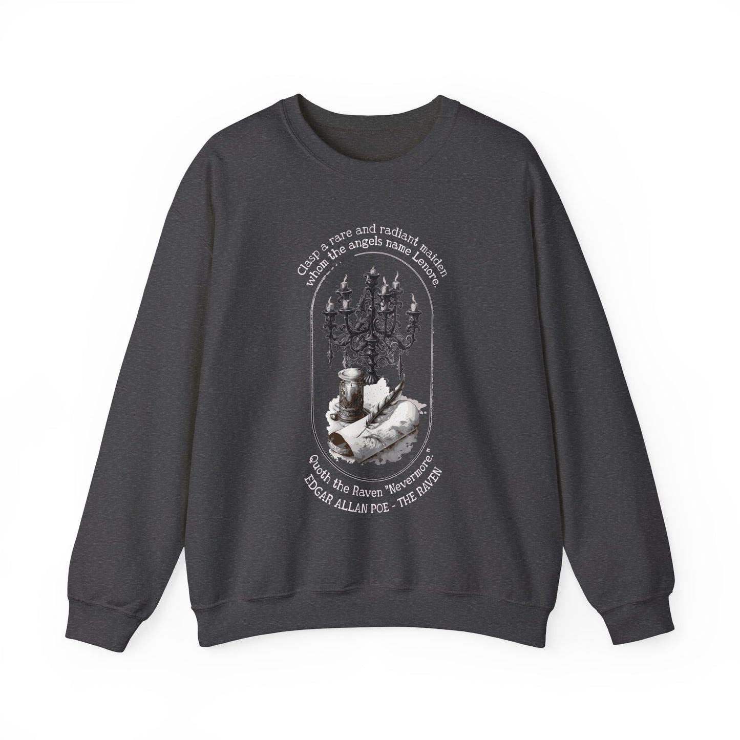 Edgar Allan Poe, Nevermore The Raven Sweatshirt, Book Lover, Halloween, Haunting Gothic Gift, Light, Dark Academia, Horror Movie Sweater Sweatshirt Printify S Dark Heather