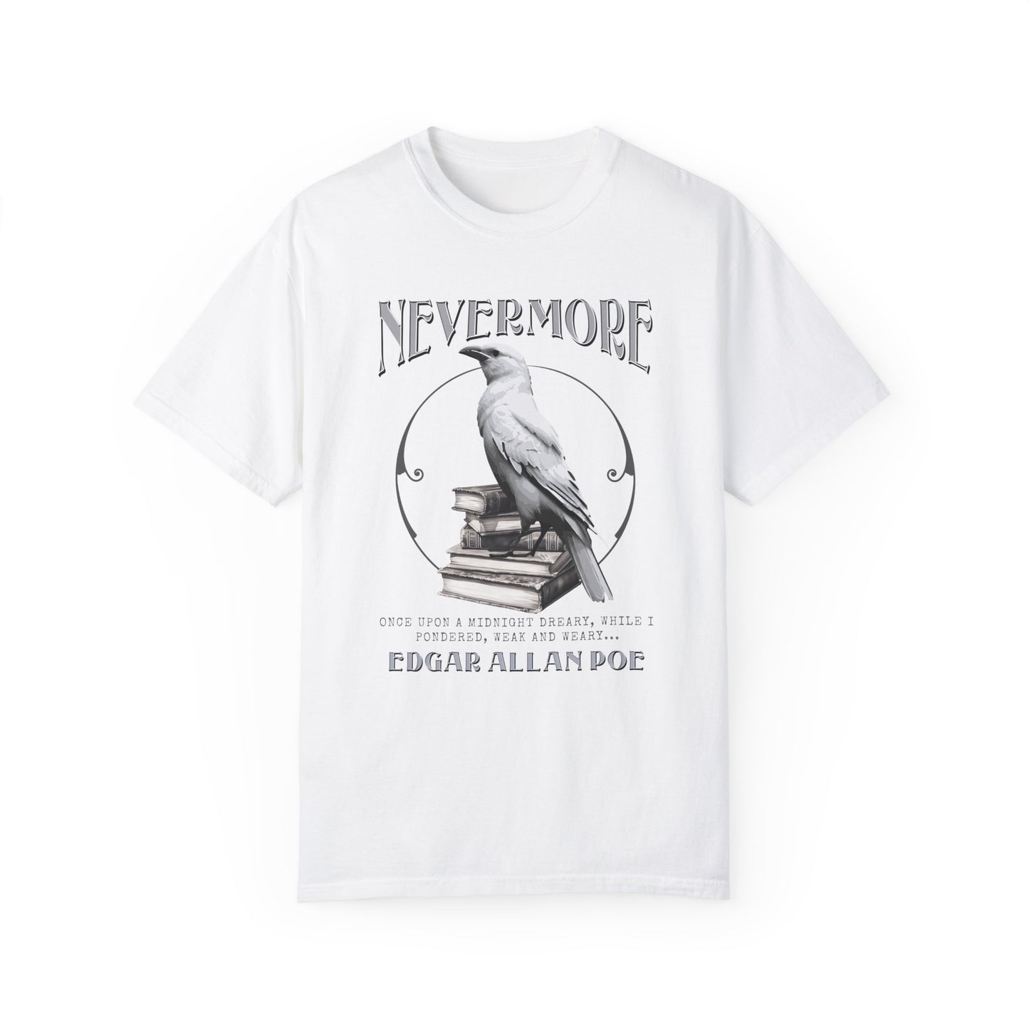 Edgar Allan Poe The White Raven Unisex Garment-Dyed T-shirt T-Shirt Printify White S