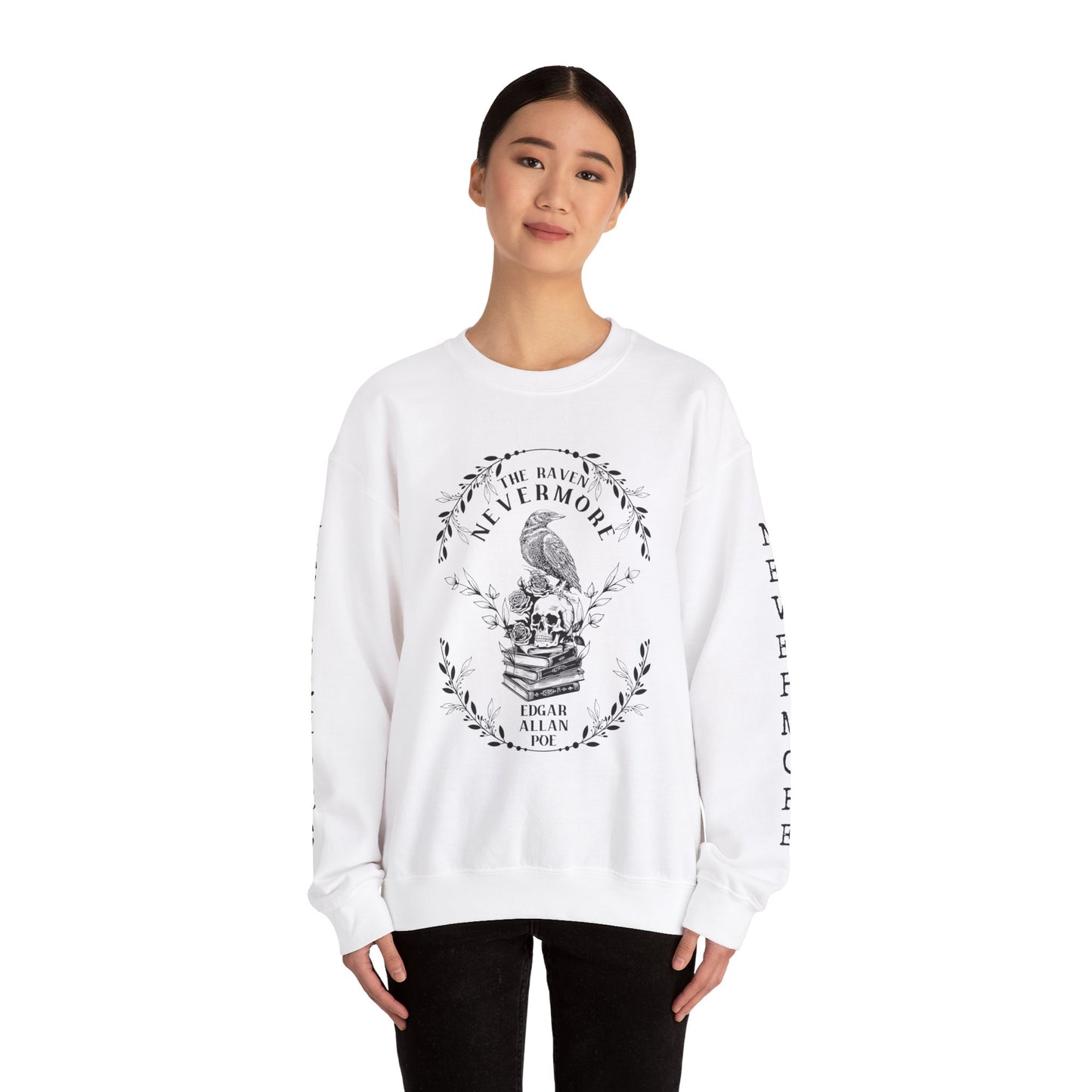 Edgar Allan Poe, Nevermore The Raven Sweatshirt, Book Lover, Halloween, Haunting Gothic Gift, Light, Dark Academia, Horror Movie Sweater Sweatshirt Printify