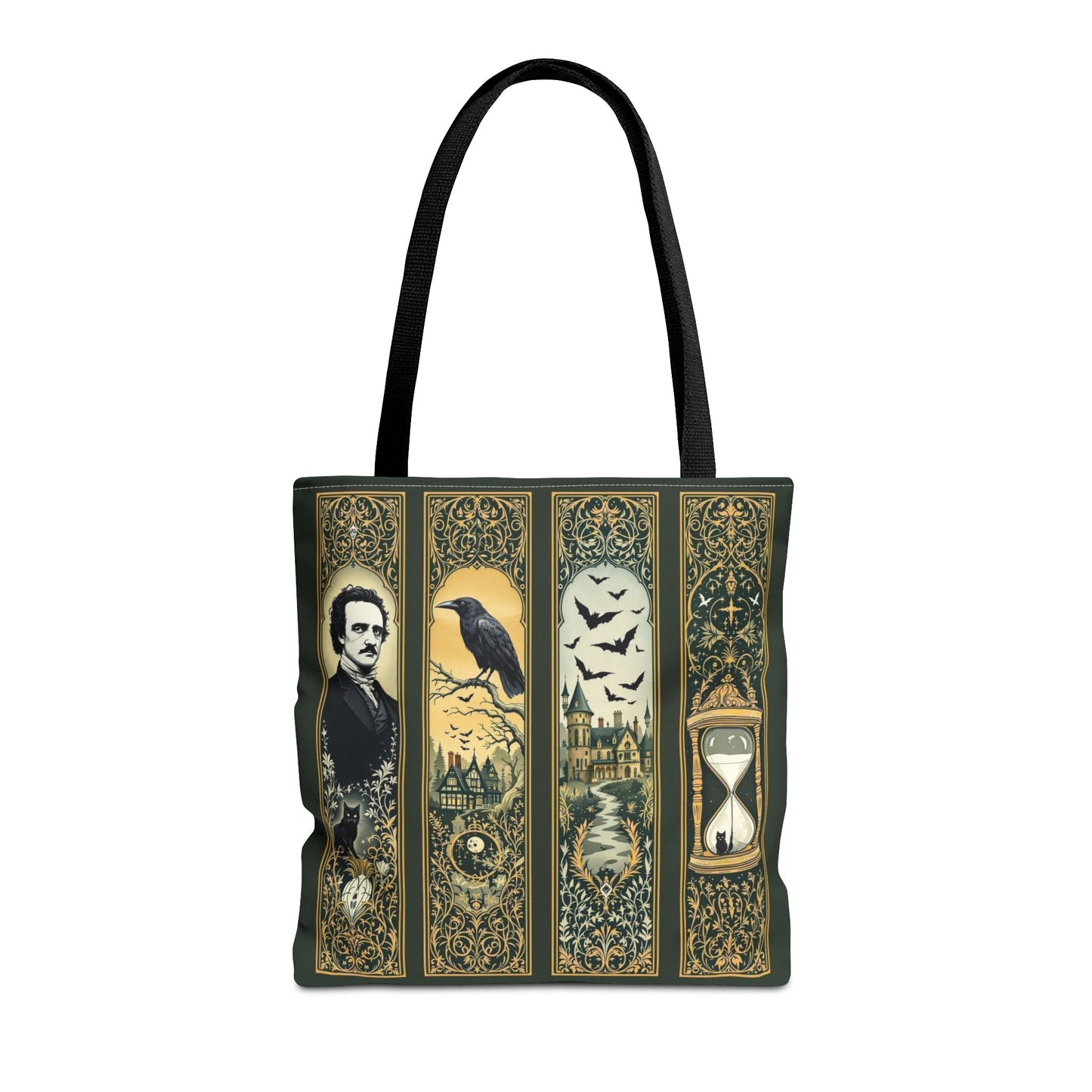 Edgar Allan Poe Tote Bag Gothic Literary Gift for Book Lover Dark Academia Macabre Accessory Halloween Tote Fall School Bag for Poetember Bags Printify 16" × 16'' Black