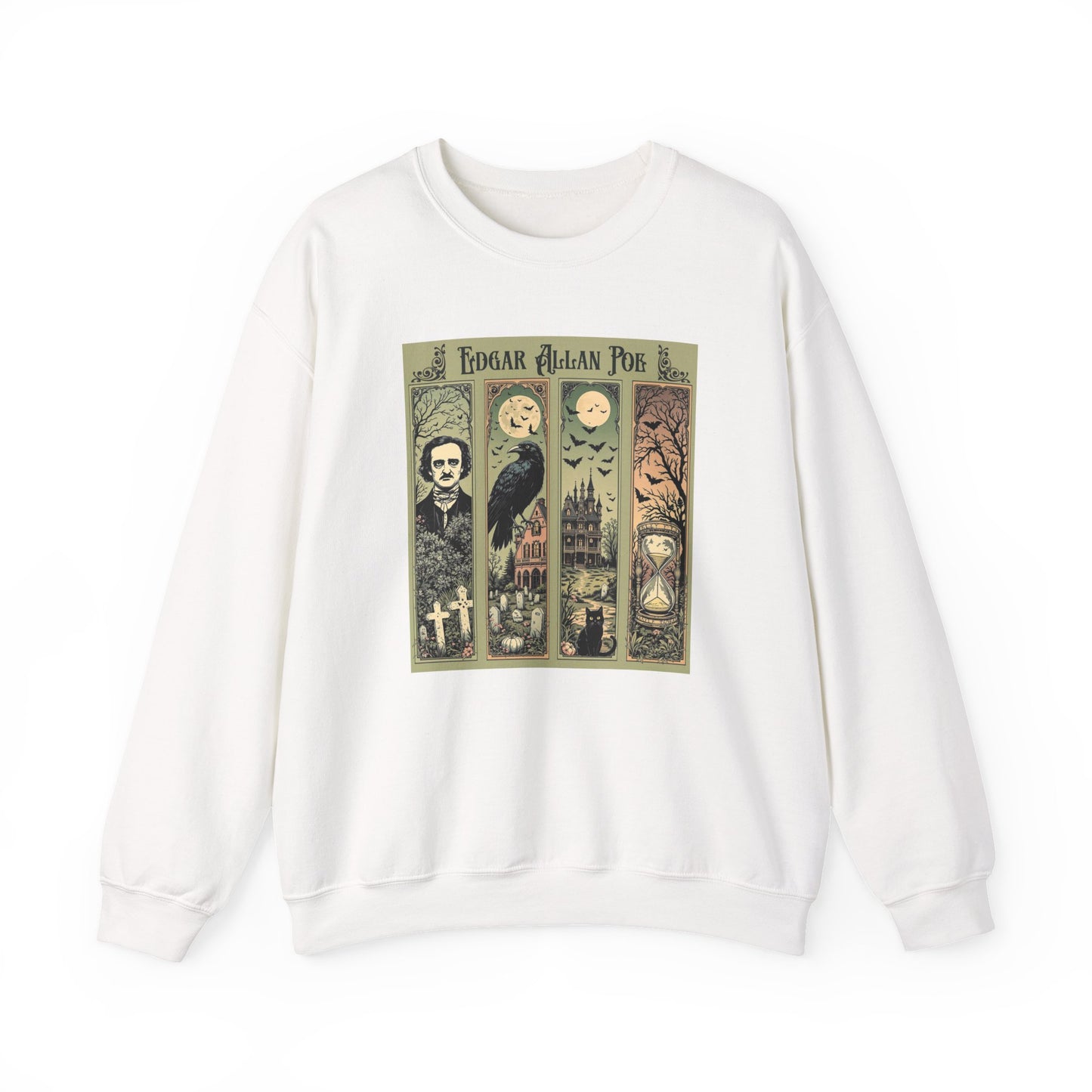 Edgar Allan Poe Sweatshirt The Raven Nevermore Gothic Horror Sweater Dark Academia Macabre Halloween Gift for Book Lovers Birthday Christmas Sweatshirt Printify White S