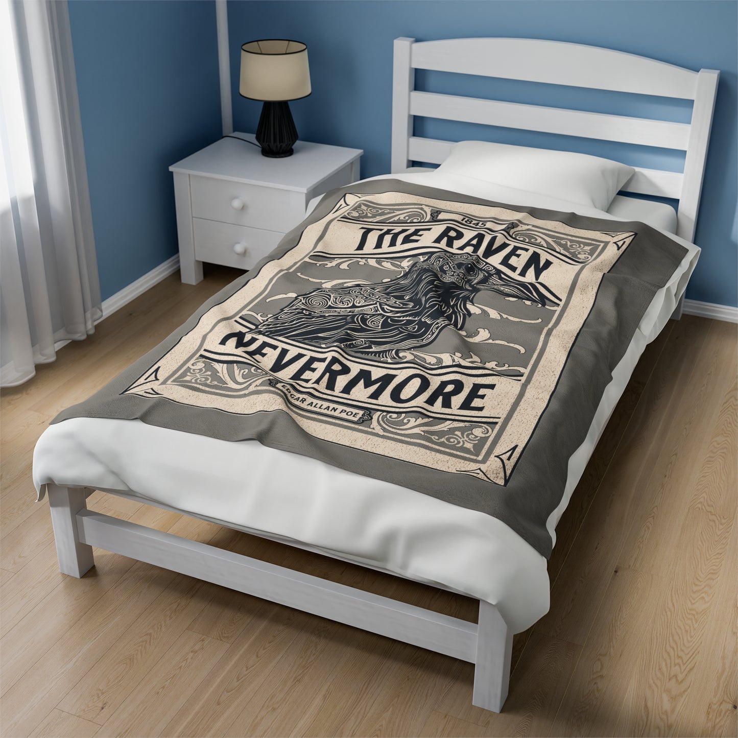 Edgar Allan Poe, Nevermore The Raven Throw Blanket, Book Lover Reading Blanket, Gothic Light, Dark Academia, Horror Movie Watching Blanket All Over Prints Printify