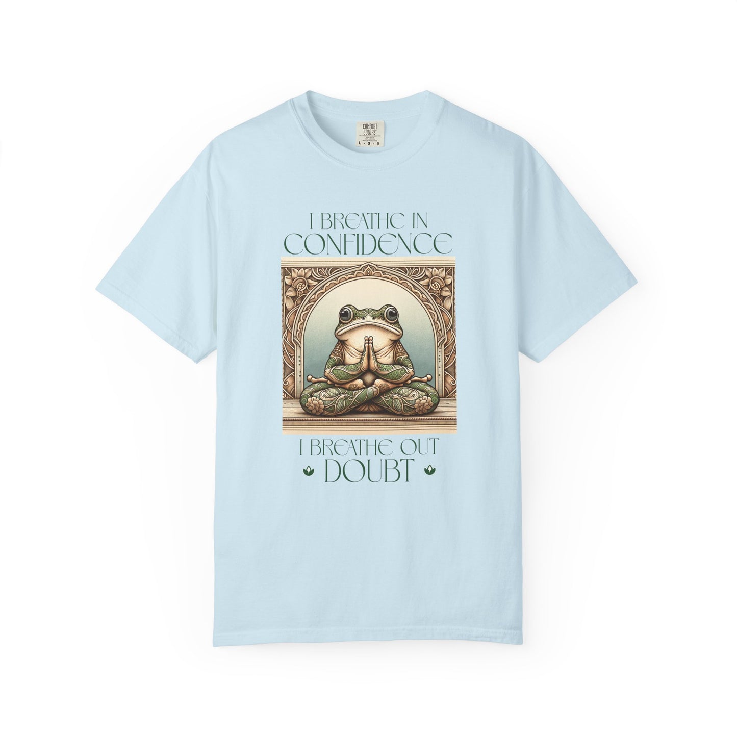 Green Yoga Frog Shirt I Breathe In Confidence And I Breathe Out Doubt Unisex T-Shirt, Casual Wear, Highlander Fan Gift, T-Shirt Printify Chambray S