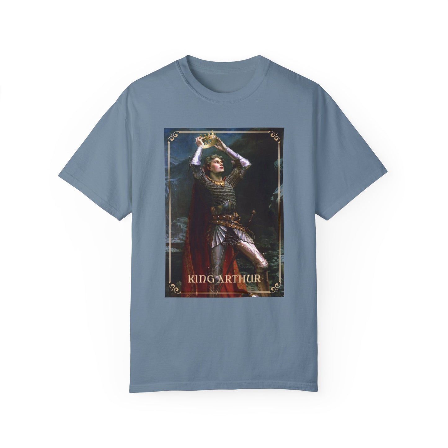 King Arthur Art Print T-shirt Mythical Tale Tee Comfortable Renfaire Medieval Festival Shirt Gift for Gamers Fantasy Lover Cosplay TShirt T-Shirt Printify Ice Blue S