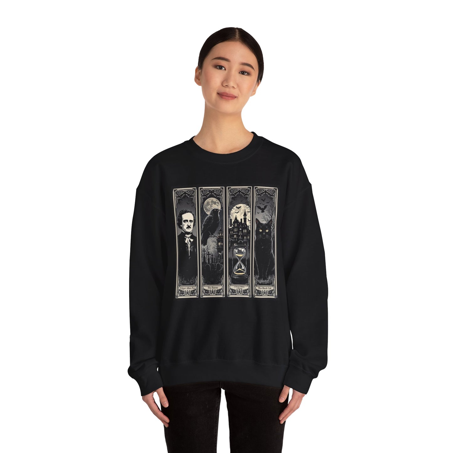 Edgar Allan Poe Sweatshirt The Raven Nevermore Gothic Horror Sweater Dark Academia Macabre Halloween Gift for Book Lovers Birthday Christmas Sweatshirt Printify