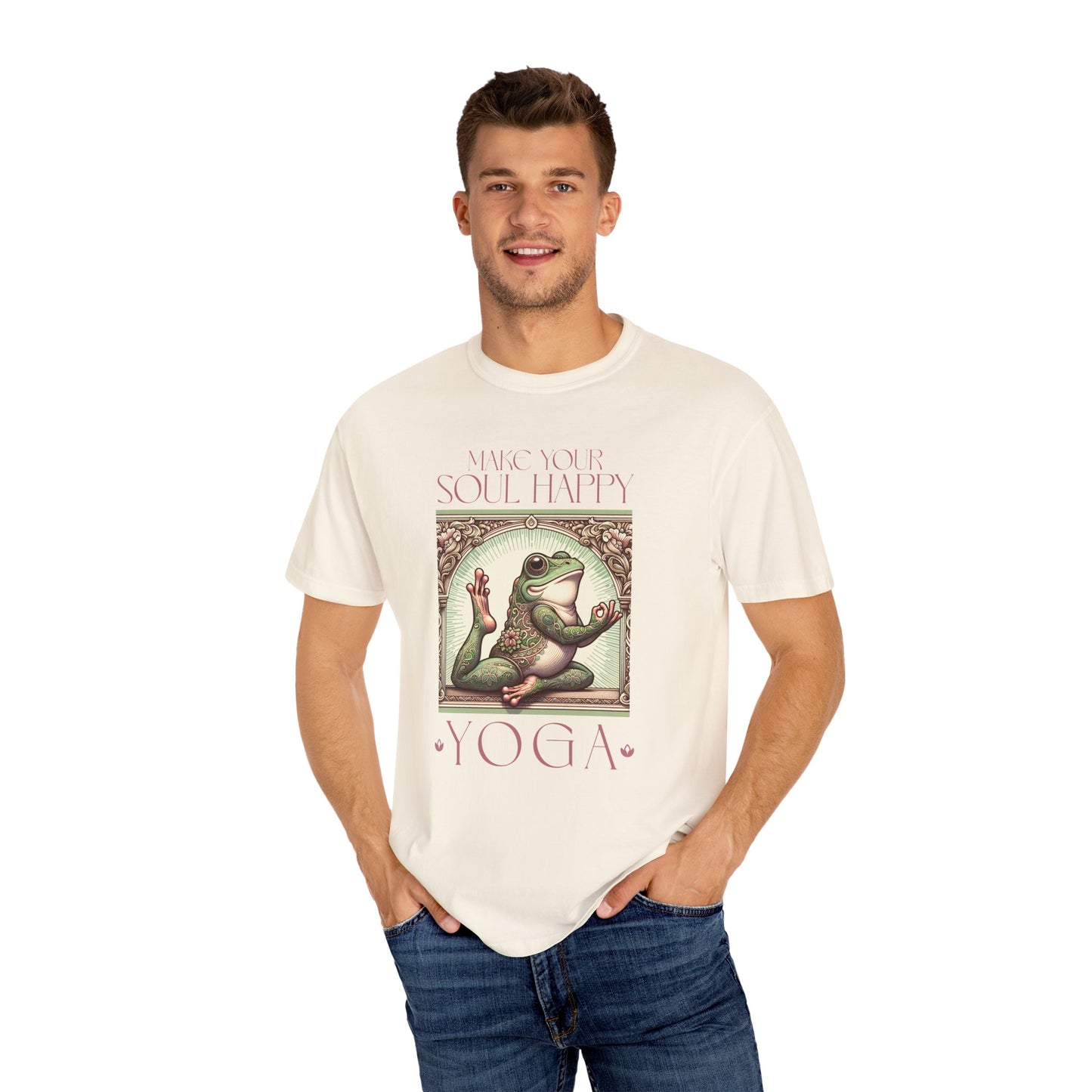 Yoga Frog Make Your Soul Happy Pink Unisex T-Shirt, Casual Wear, Highlander Fan Gift, Comfortable Graphic Tee T-Shirt Printify