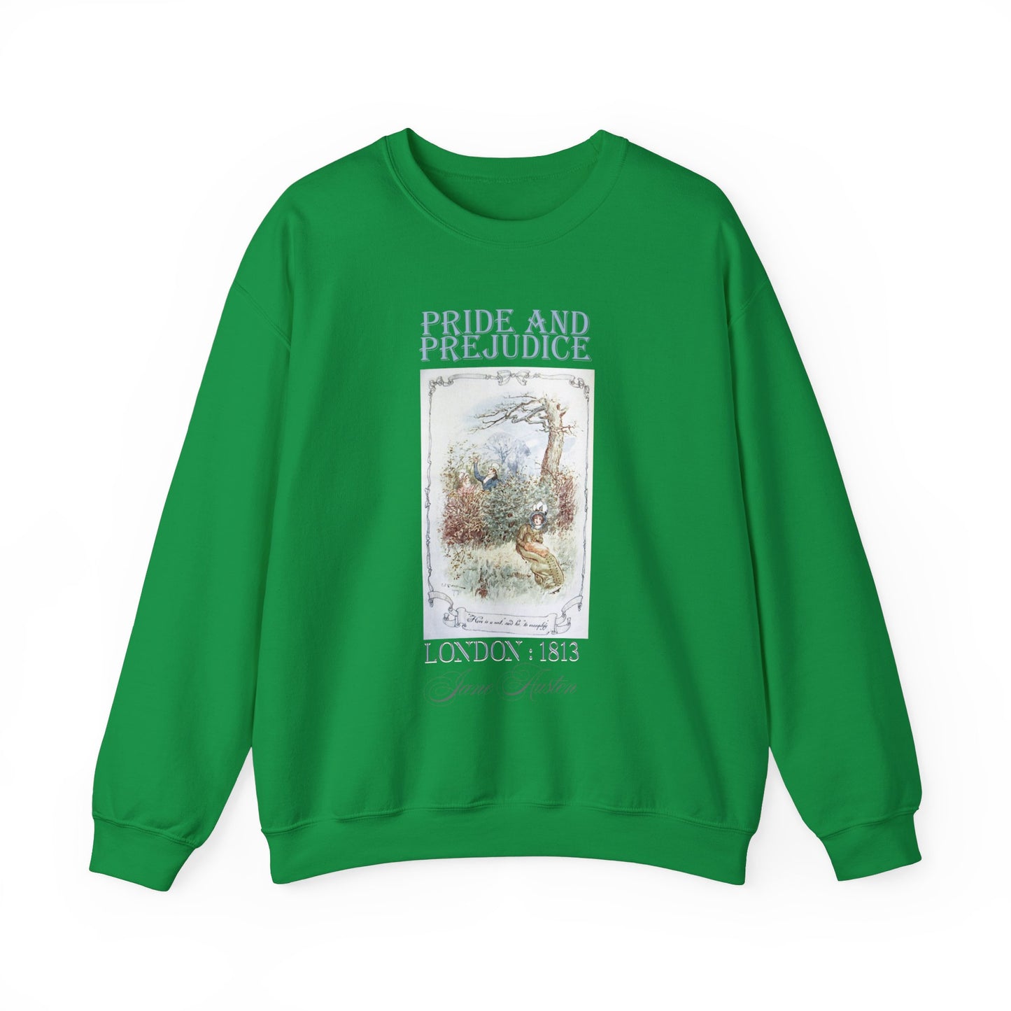 Jane Austen Sweatshirt, Pride & Prejudice Historical Romance Sweater, Bookish Literary Jane Austen Fan Art Gift for Her, Bookclub Shirt Sweatshirt Printify S Irish Green