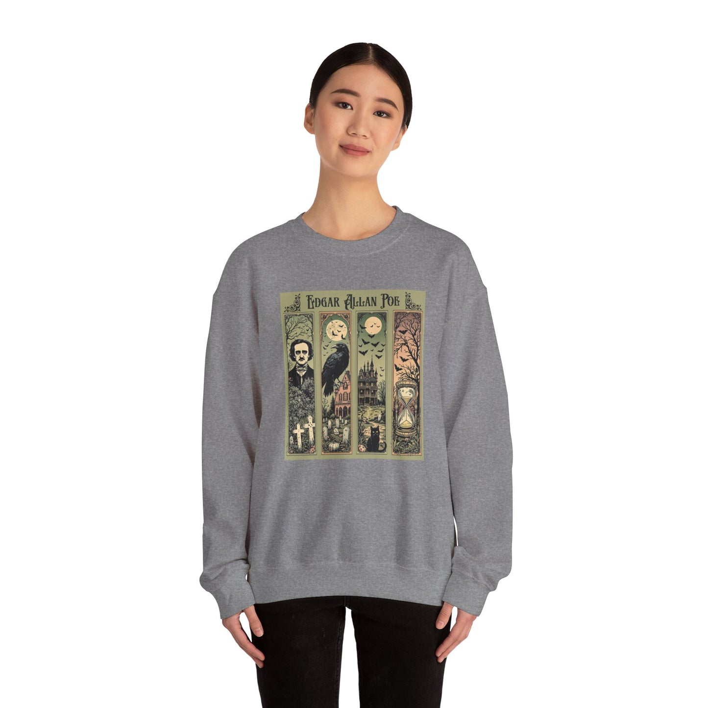 Edgar Allan Poe Sweatshirt The Raven Nevermore Gothic Horror Sweater Dark Academia Macabre Halloween Gift for Book Lovers Birthday Christmas