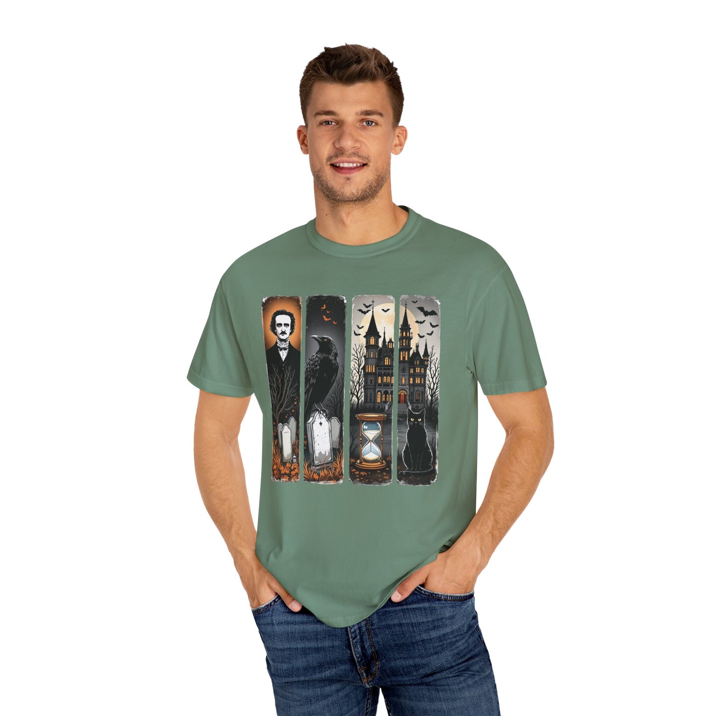 Edgar Allan Poe T-Shirt Gothic Graphic Tee The Raven Nevermore Quote Horror Literature Shirt Dark Academia Aesthetic Halloween Party Gift