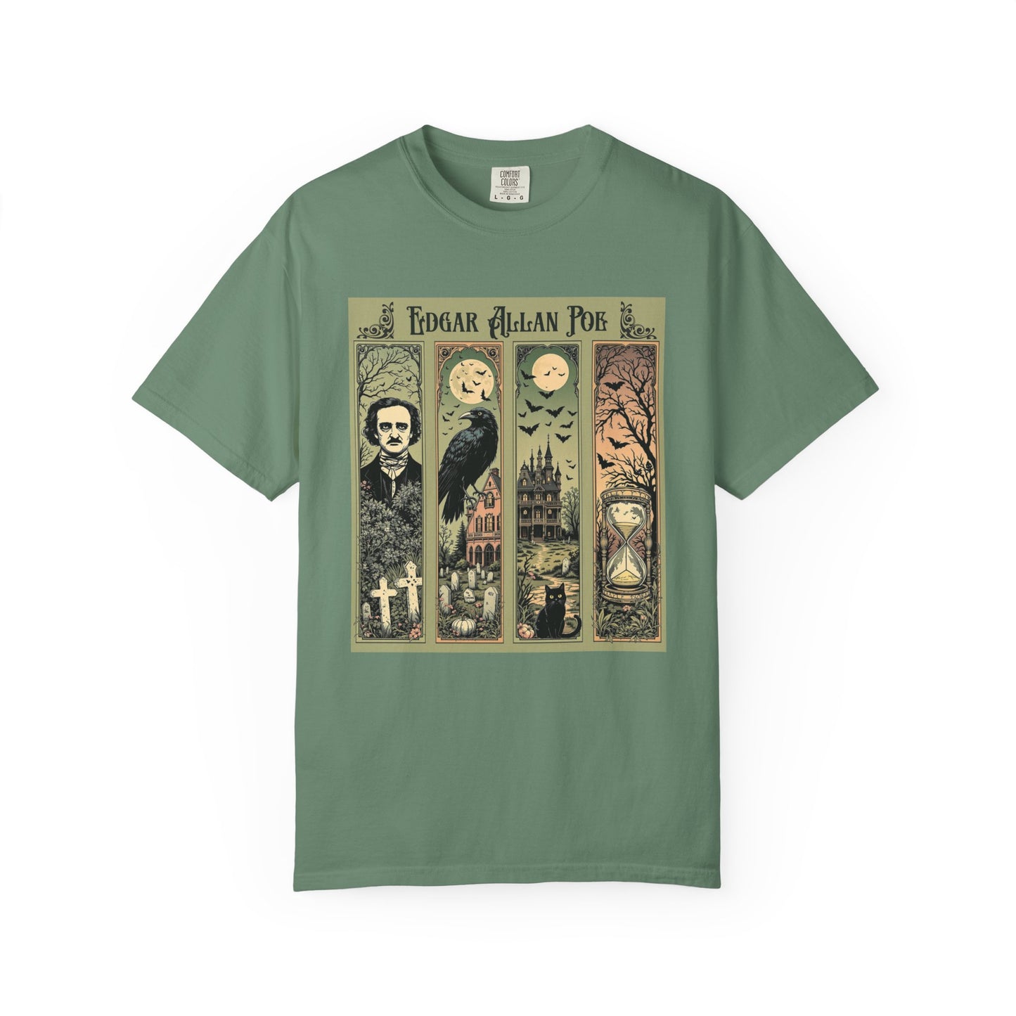Edgar Allan Poe T-Shirt Gothic Graphic Tee The Raven Nevermore Quote Horror Literature Shirt Dark Academia Aesthetic Halloween Party Gift T-Shirt Printify Light Green S