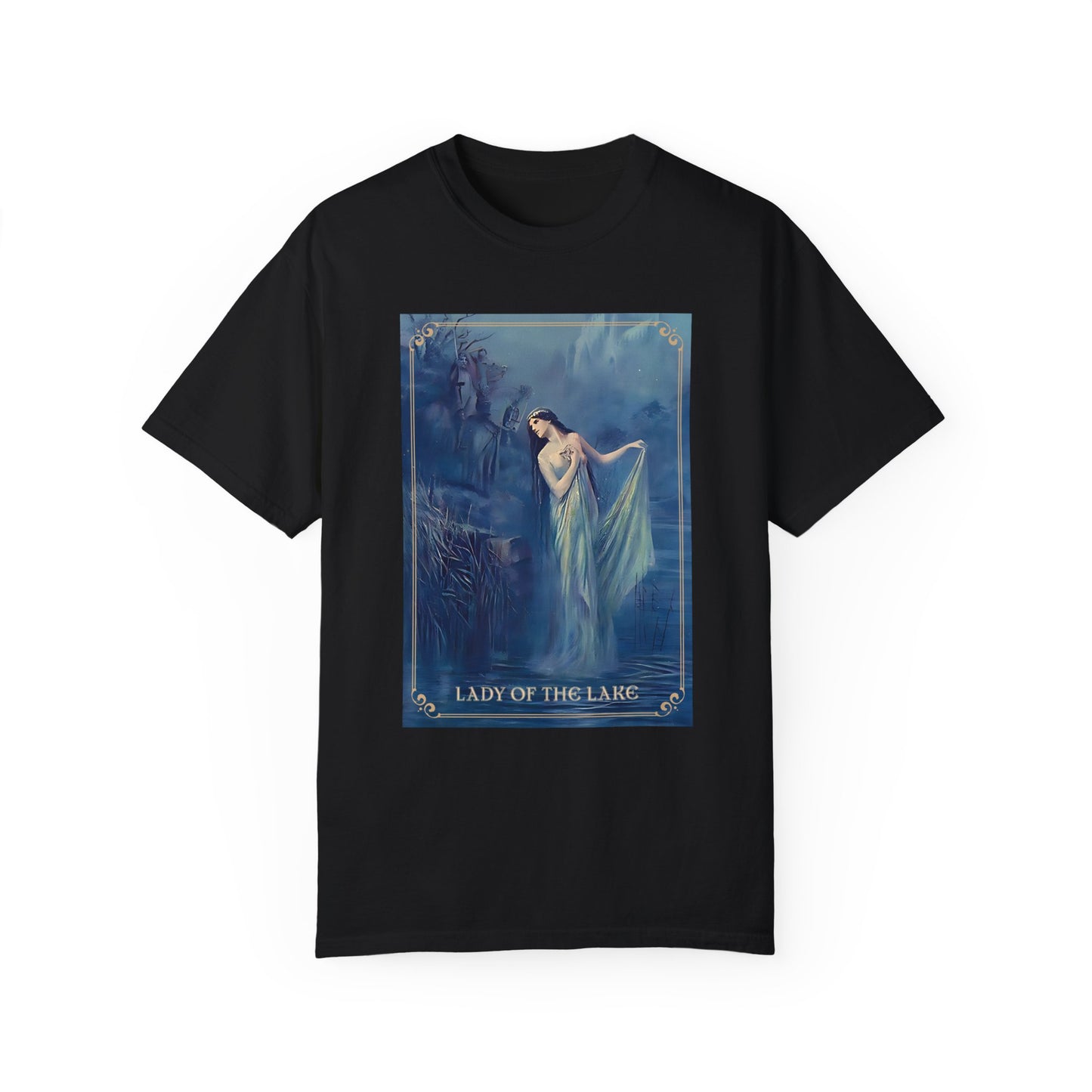 Lady of the Lake Print Unisex T-Shirt Perfect Renfaire Medieval Festival Shirt Mystical Vintage Tee Fairy Tale Merch Fantasy Lover Gifts T-Shirt Printify Black S