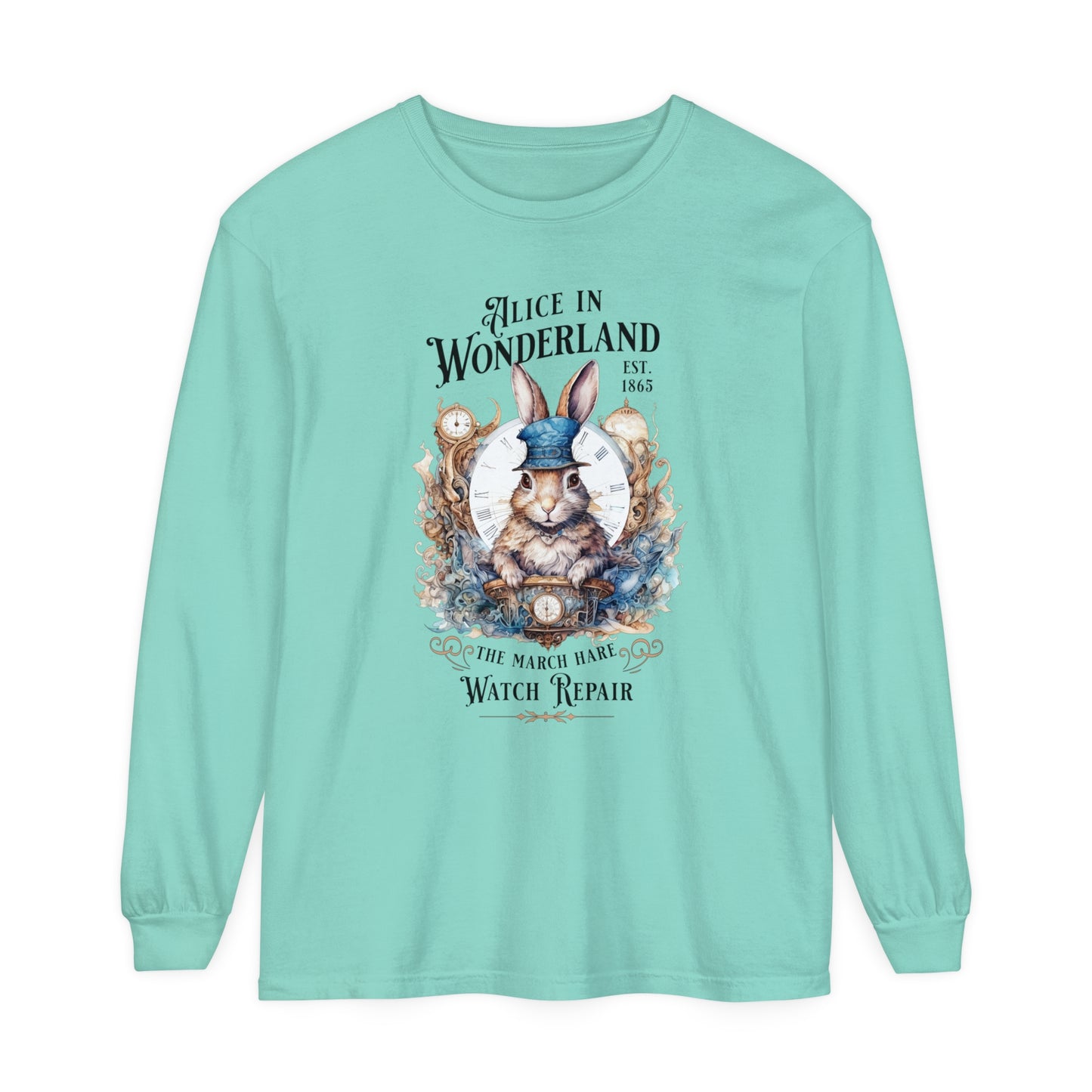 Alice in Wonderland Long Sleeve Shirt, Lewis Carroll Dark Academia TShirt, Mad Hatter Tea Party March Hare White Rabbit Bookish Booktok Gift Long-sleeve Printify Island Reef S