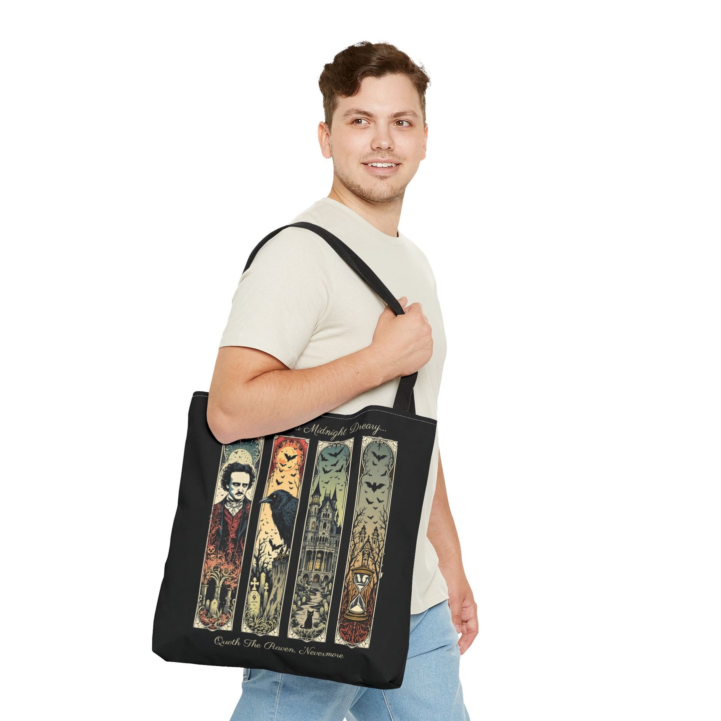 Edgar Allan Poe Tote Bag Gothic Literary Gift for Book Lover Dark Academia Macabre Accessory Halloween Tote Fall School Bag for Poetember Bags Printify