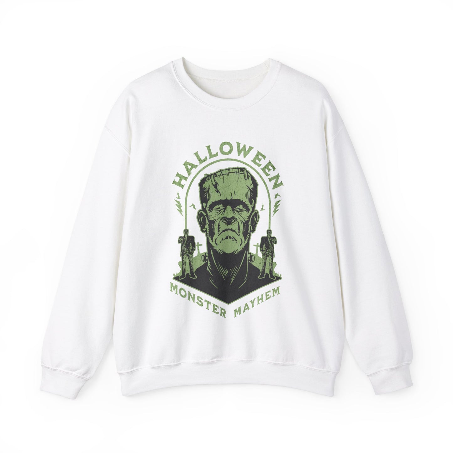 Vintage Halloween Frankenstein Monster Graphic Sweatshirt, Creepy Spooky Book Lover Gift, Horror Movie, Fall Festival Party Sweater. Sweatshirt Printify S White
