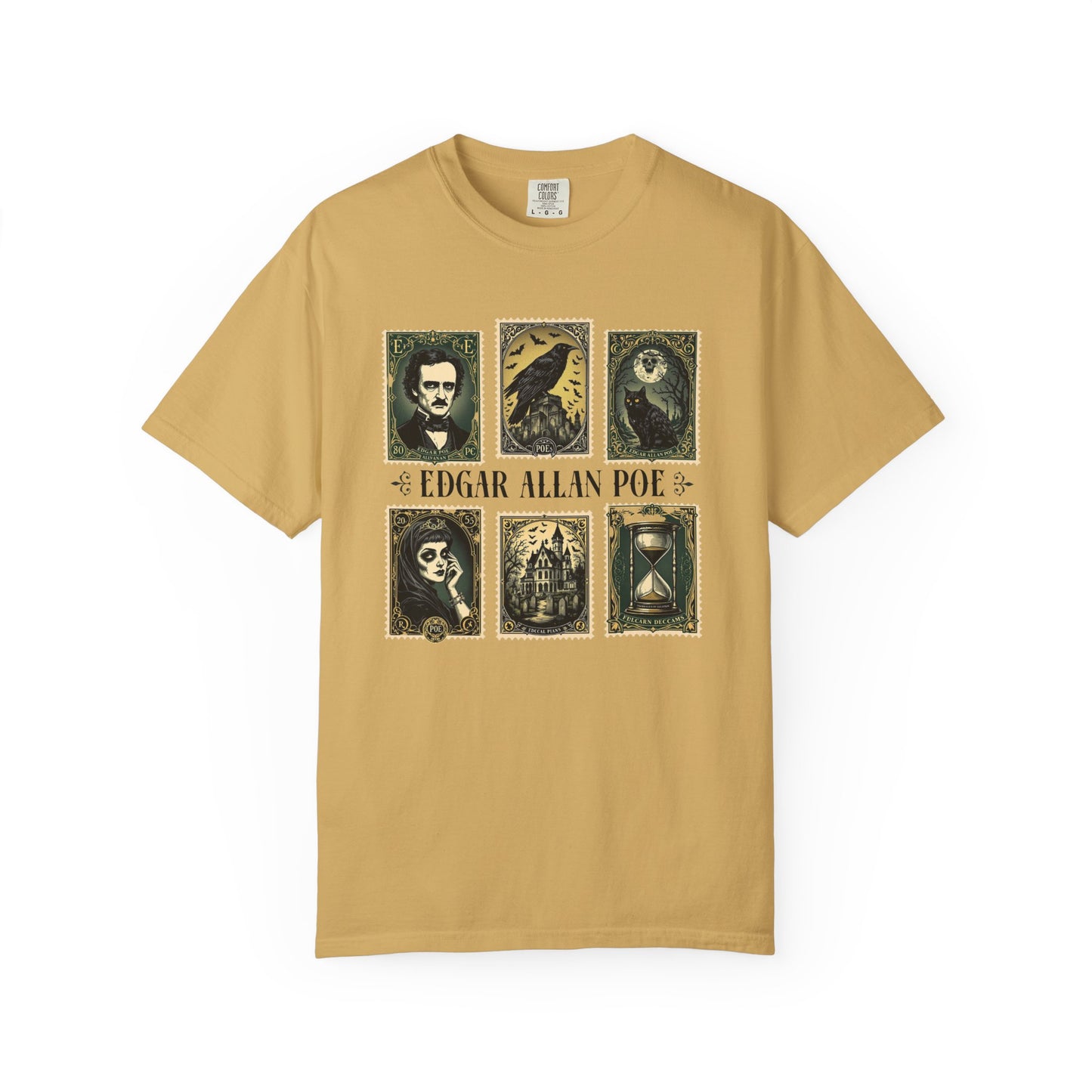 Edgar Allan Poe T-Shirt Gothic Graphic Tee The Raven Nevermore Quote Horror Literature Shirt Dark Academia Aesthetic Halloween Party Gift T-Shirt Printify Mustard S