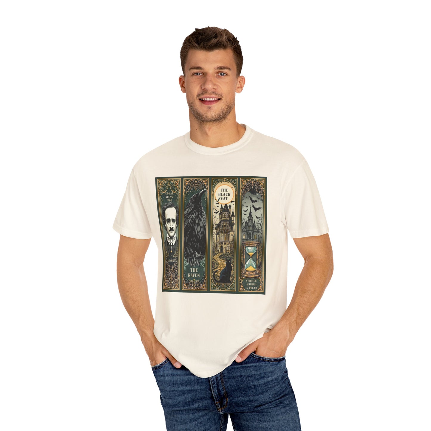 Edgar Allan Poe T-Shirt Gothic Graphic Tee The Raven Nevermore Quote Horror Literature Shirt Dark Academia Aesthetic Halloween Party Gift T-Shirt Printify
