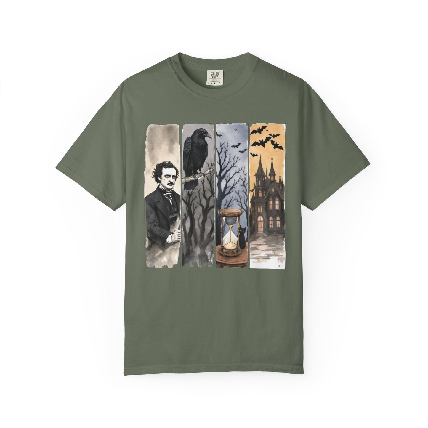 Edgar Allan Poe T-Shirt Gothic Graphic Tee The Raven Nevermore Quote Horror Literature Shirt Dark Academia Aesthetic Halloween Party Gift T-Shirt Printify Moss S