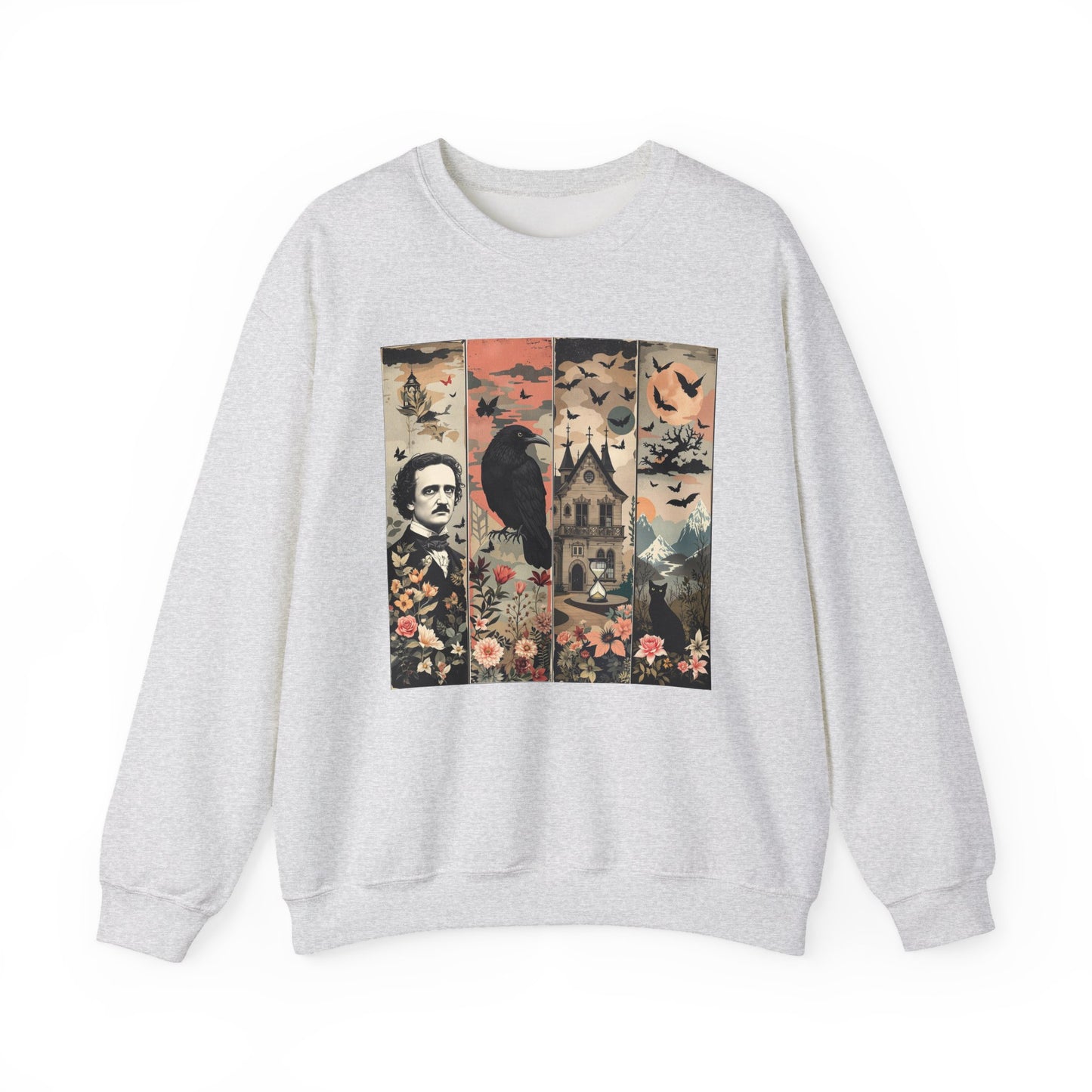 Edgar Allan Poe Sweatshirt The Raven Nevermore Gothic Horror Sweater Dark Academia Macabre Halloween Gift for Book Lovers Birthday Christmas Sweatshirt Printify Ash S