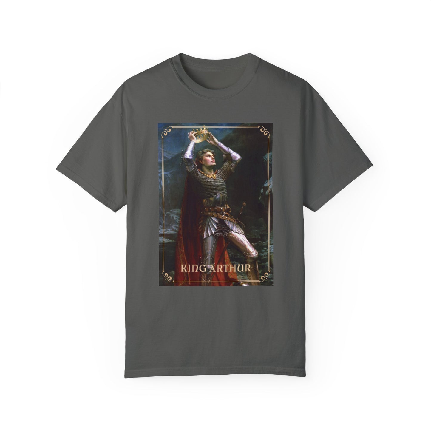 King Arthur Art Print T-shirt Mythical Tale Tee Comfortable Renfaire Medieval Festival Shirt Gift for Gamers Fantasy Lover Cosplay TShirt T-Shirt Printify Pepper S