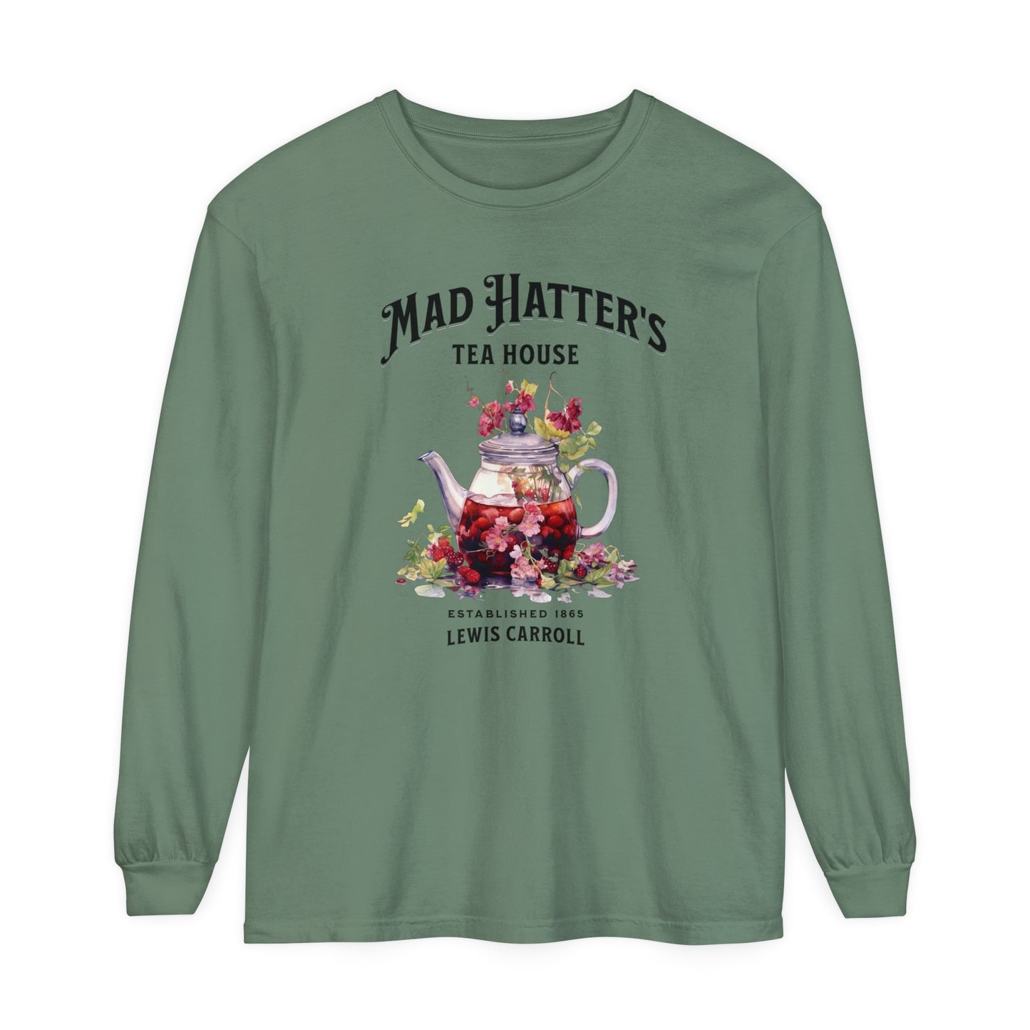 Mad Hatter's Tea Long Sleeve Shirt Alice In Wonderland Lewis Carroll Whimsigoth Academia TShirt Mad Hatter Tea Party Tee Bookish Booktok Long-sleeve Printify Light Green S