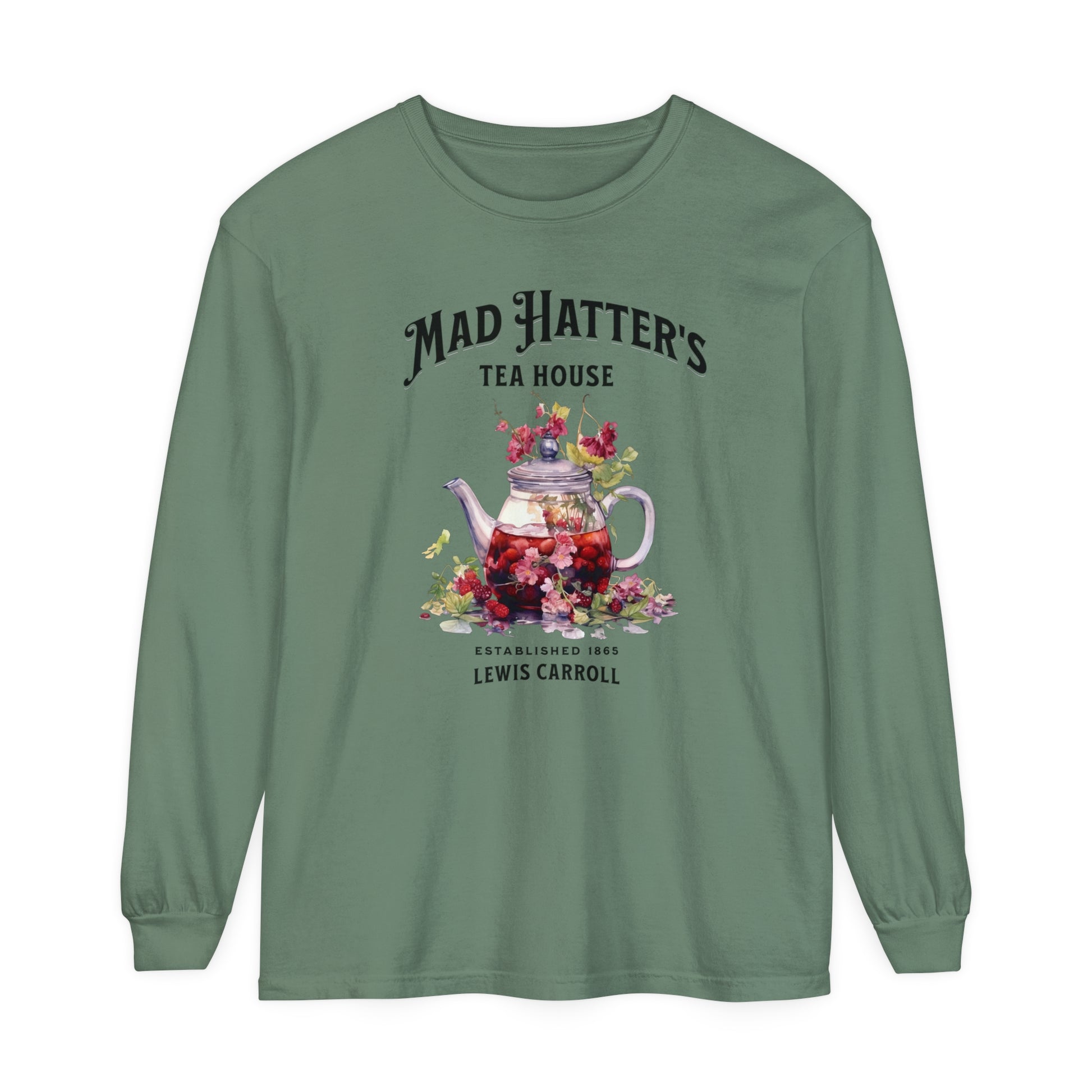 Mad Hatter's Tea Long Sleeve Shirt Alice In Wonderland Lewis Carroll Whimsigoth Academia TShirt Mad Hatter Tea Party Tee Bookish Booktok Long-sleeve Printify Light Green S