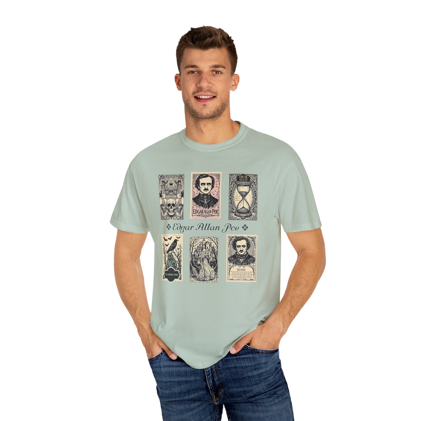 Edgar Allan Poe T-Shirt Gothic Graphic Tee The Raven Nevermore Quote Horror Literature Shirt Dark Academia Aesthetic Halloween Party Gift