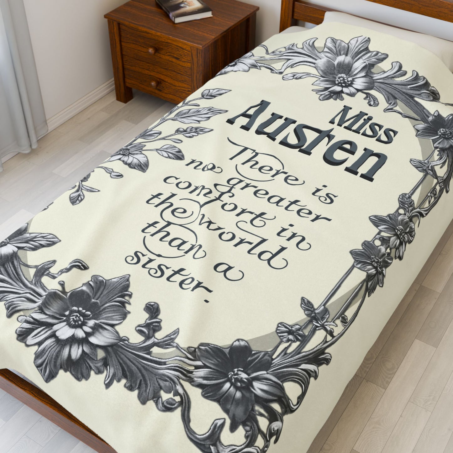 Jane Austen Quote Cozy Literary Velveteen Blanket - Perfect for Book Lovers, Gifts for Sisters, Home Decor, Reading Nook, Cozy Nights All Over Prints Printify