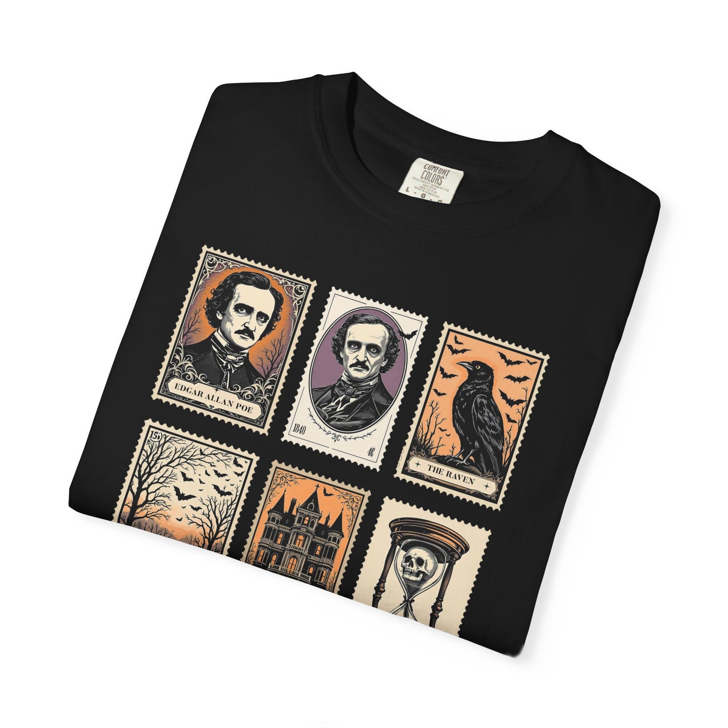 Edgar Allan Poe T-Shirt Gothic Graphic Tee The Raven Nevermore Quote Horror Literature Shirt Dark Academia Aesthetic Halloween Party Gift