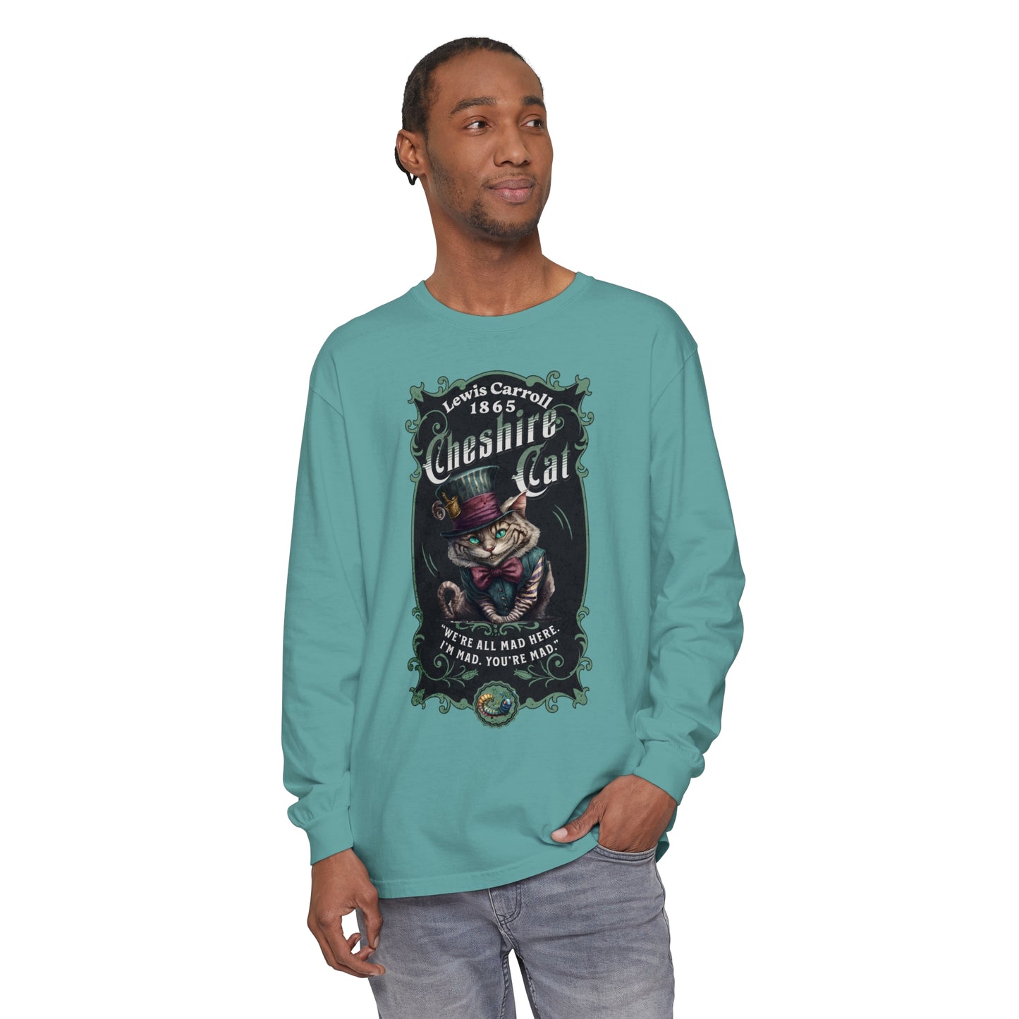 Cheshire Cat Long Sleeve Shirt, Alice in Wonderland, Lewis Carroll Dark Academia TShirt Mad Hatter Tea Party Bookish Book Lover Booktok Gift Long-sleeve Printify