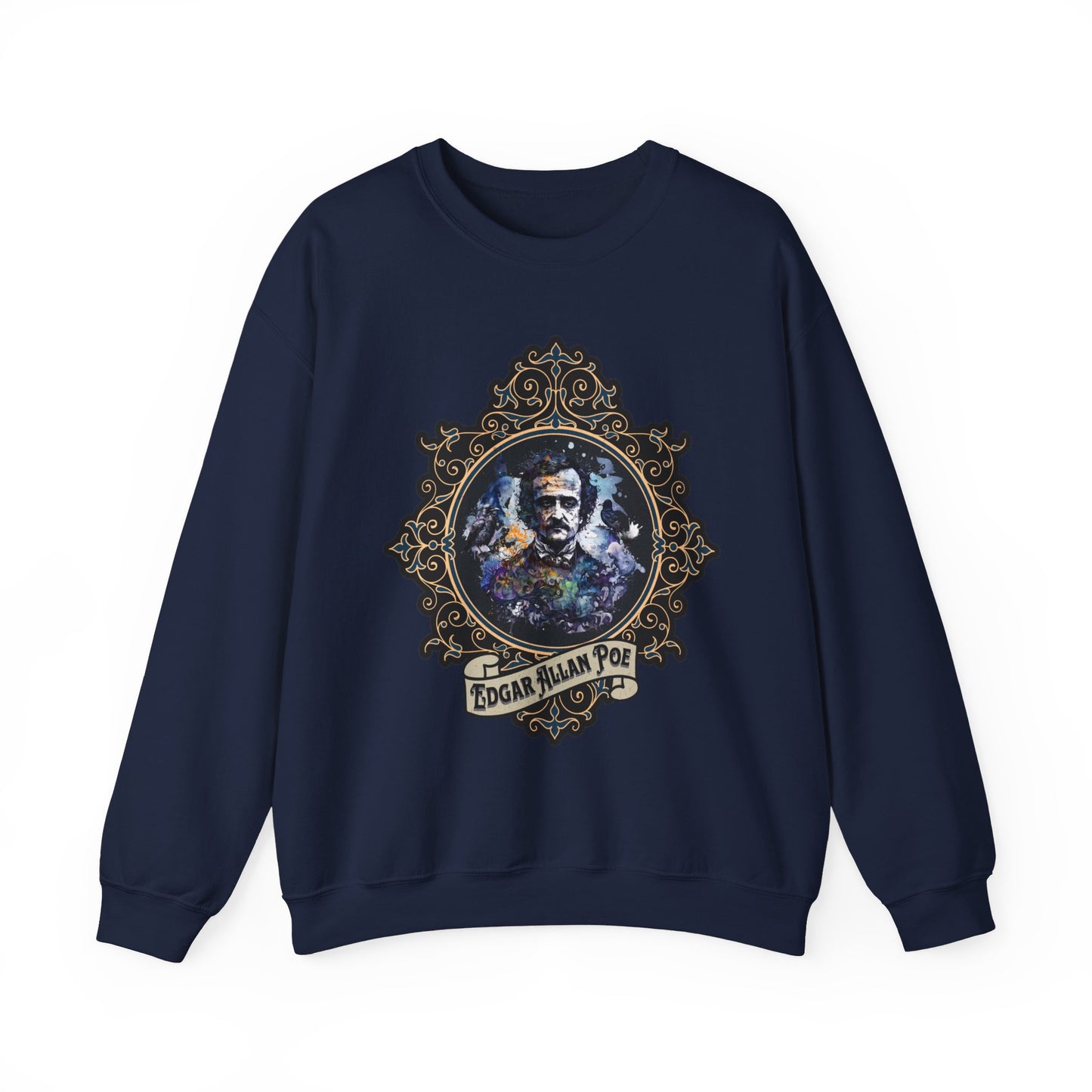 Edgar Allan Poe, Poet, Poetry Lover Sweatshirt, Book Lover, Halloween, Haunting Gothic Gift, Light, Dark Academia, Horror Movie Sweater Sweatshirt Printify S Navy