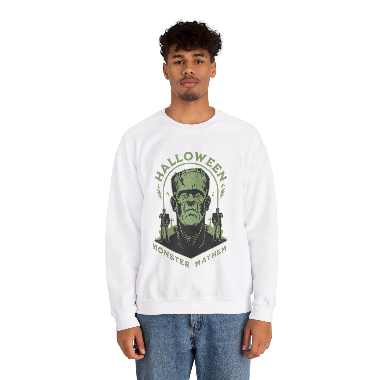 Vintage Halloween Frankenstein Monster Graphic Sweatshirt, Creepy Spooky Book Lover Gift, Horror Movie, Fall Festival Party Sweater. Sweatshirt Printify