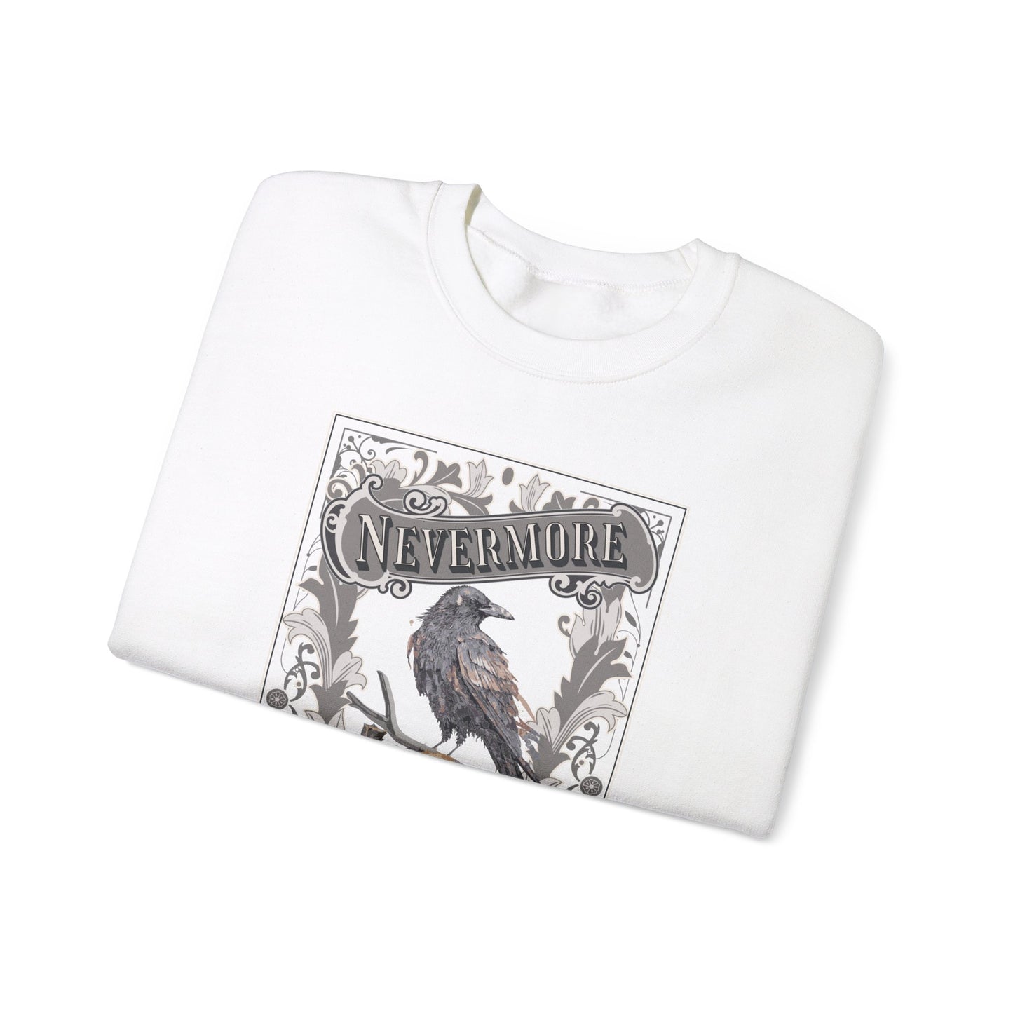 Edgar Allan Poe, Nevermore The Raven Sweatshirt, Book Lover, Halloween, Haunting Gothic Gift, Light, Dark Academia, Horror Movie Sweater Sweatshirt Printify